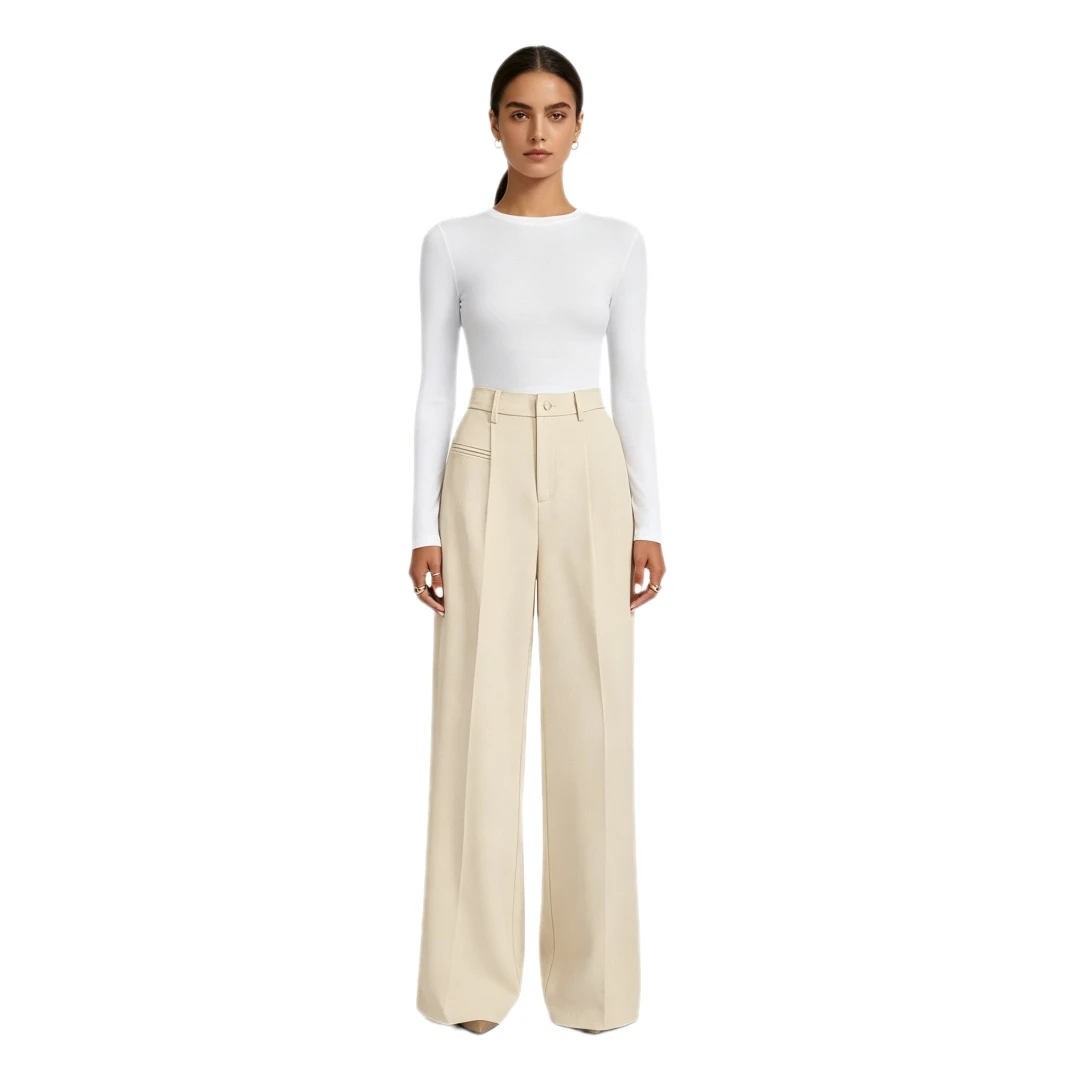 Coolmee Womens High Waist Business Palazzo Pants Elegant Wide Straight Leg Long Trousers with Pocket