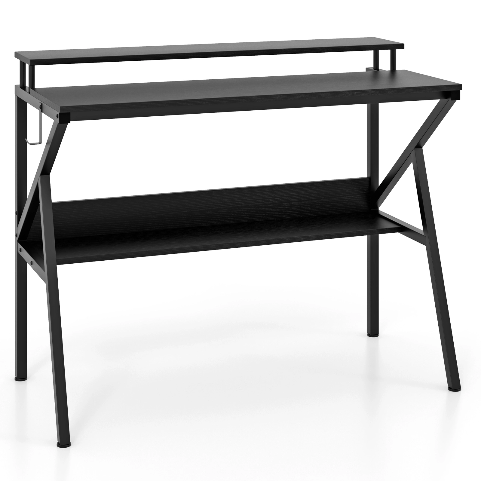 SUGIFT 39.5-In Black Computer Desk with Monitor Riser, Shelf and Hook