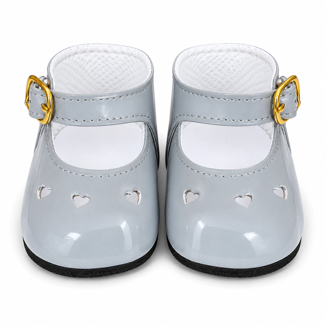 MBD Girl Doll Shoes - Silver Gray Heart Mary Jane Shoes for 18 Inch Dolls – Classic Patent Dress Shoes with Buckle Strap