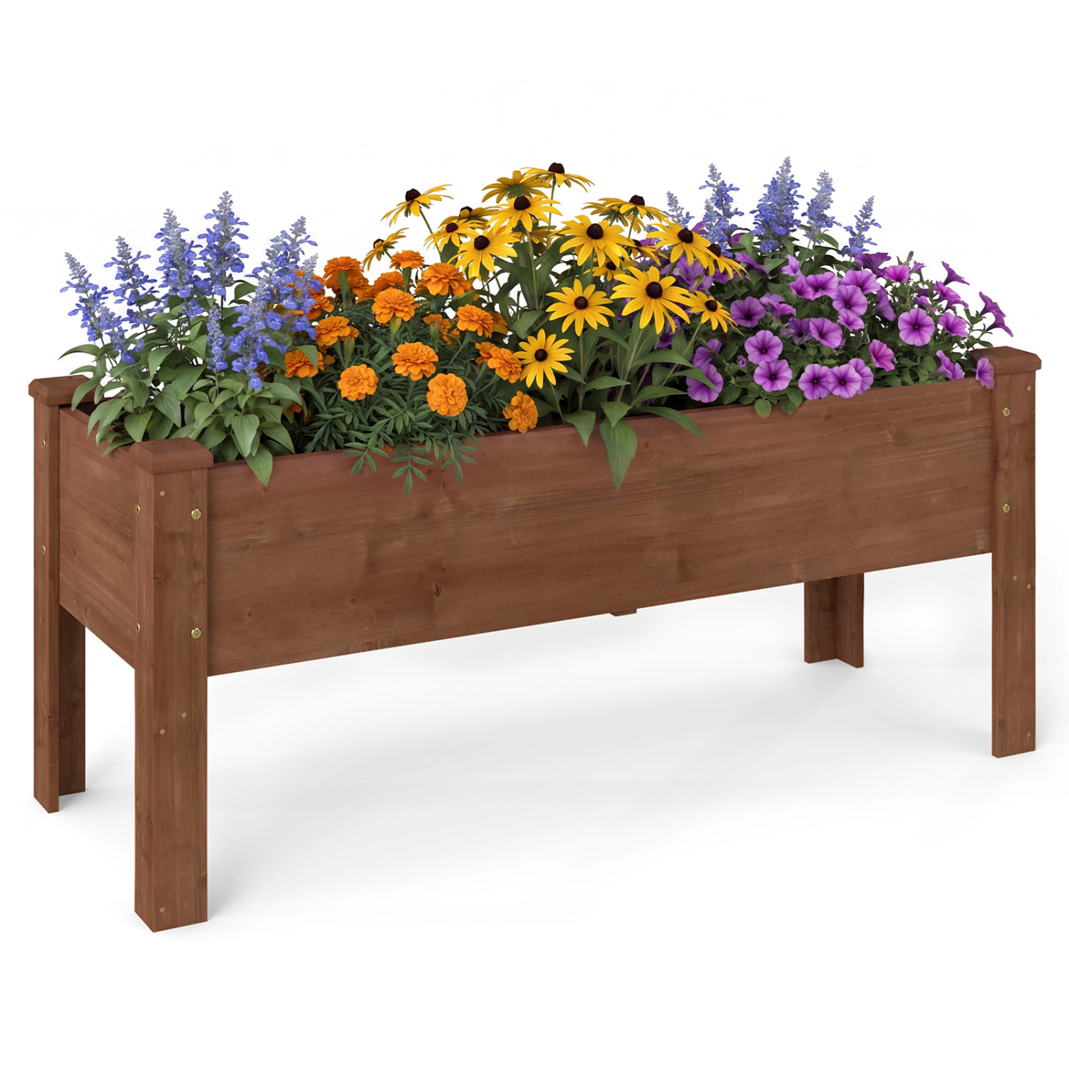 LJG Wooden Raised Garden Bed with Legs Elevated Planter Box Drainage Holes