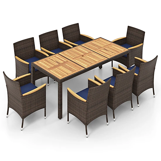 SUGIFT 9-Piece Outdoor Dining Set with Acacia Wood Table Top 350-lb ...