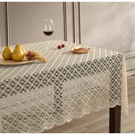 HLC.ME Alona Lace Fabric Wrinke Resistant Scalloped Tablecloth