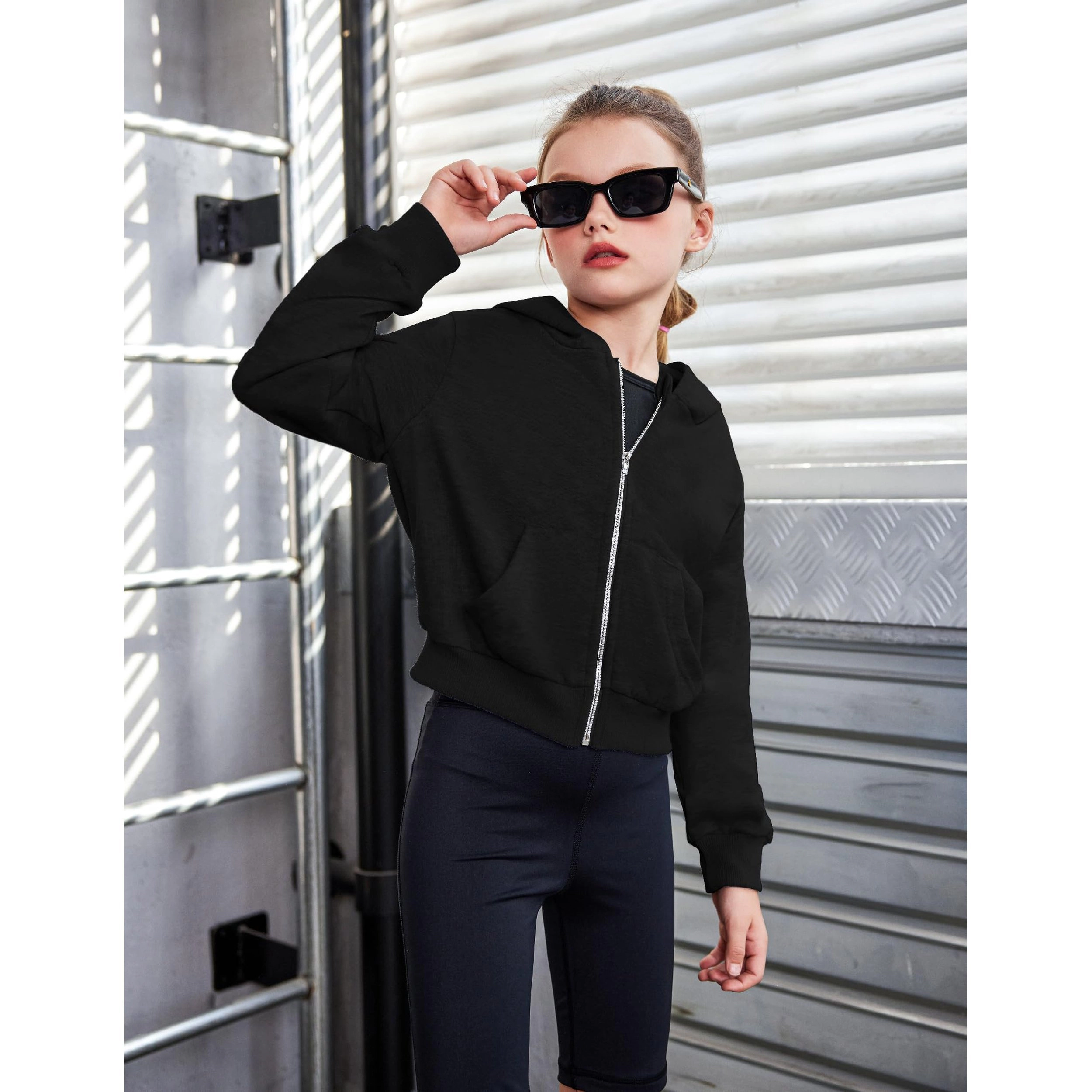 Arshiner Girls Zip Up Hoodies Cropped Fullzip Hoodie Kids Casual Sweatshirt Spring Fall Jackets