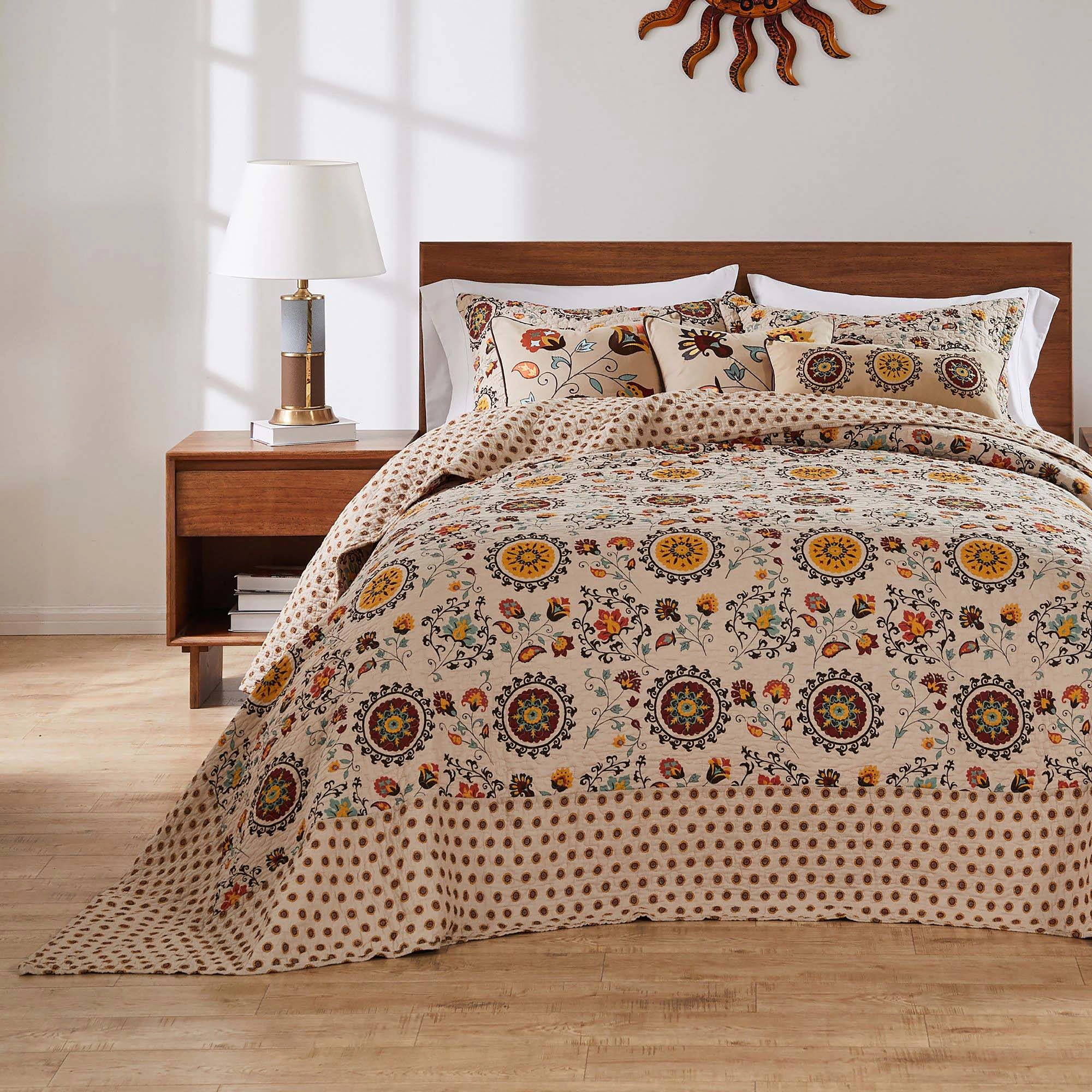 Greenland Home Fashions Andorra Cotton Traditional Bedspread Set Jumbo Sized Reversible Quilt Set 3 Piece