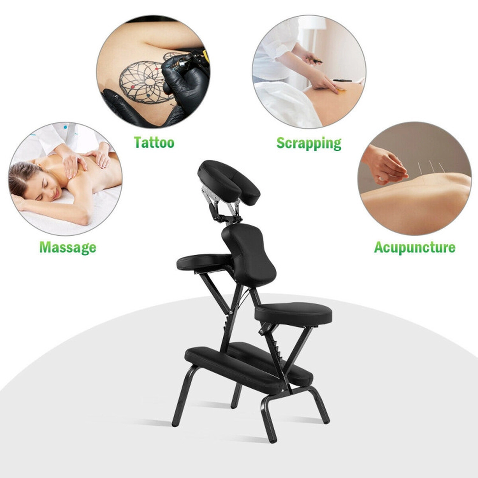 SUGIFT Foldable PU Leather Pad Travel Massage Chair 350-lb Capacity Adjustable 19-in Wide Black/White with Carrying Bag
