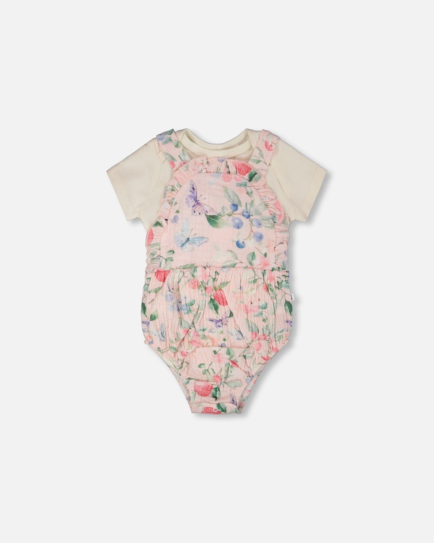 Deux par Girls Organic Cotton Jersey Onesie and Muslin Overall Set Printed Berries