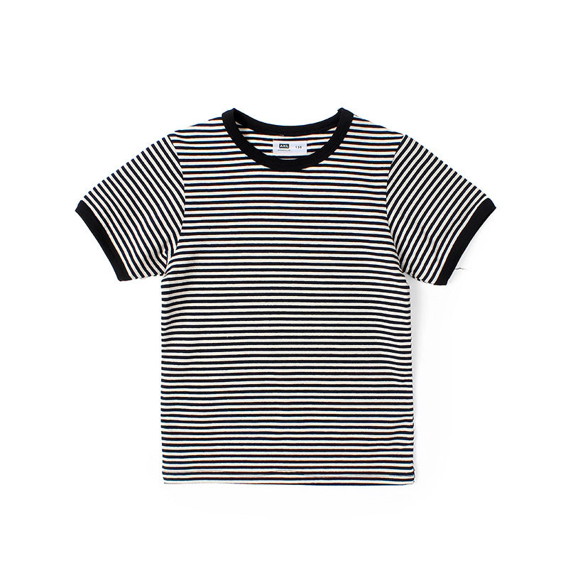 MyKids-USA Baby Striped-Pattern Crewneck with Short Sleeve Cotton T-Shirt