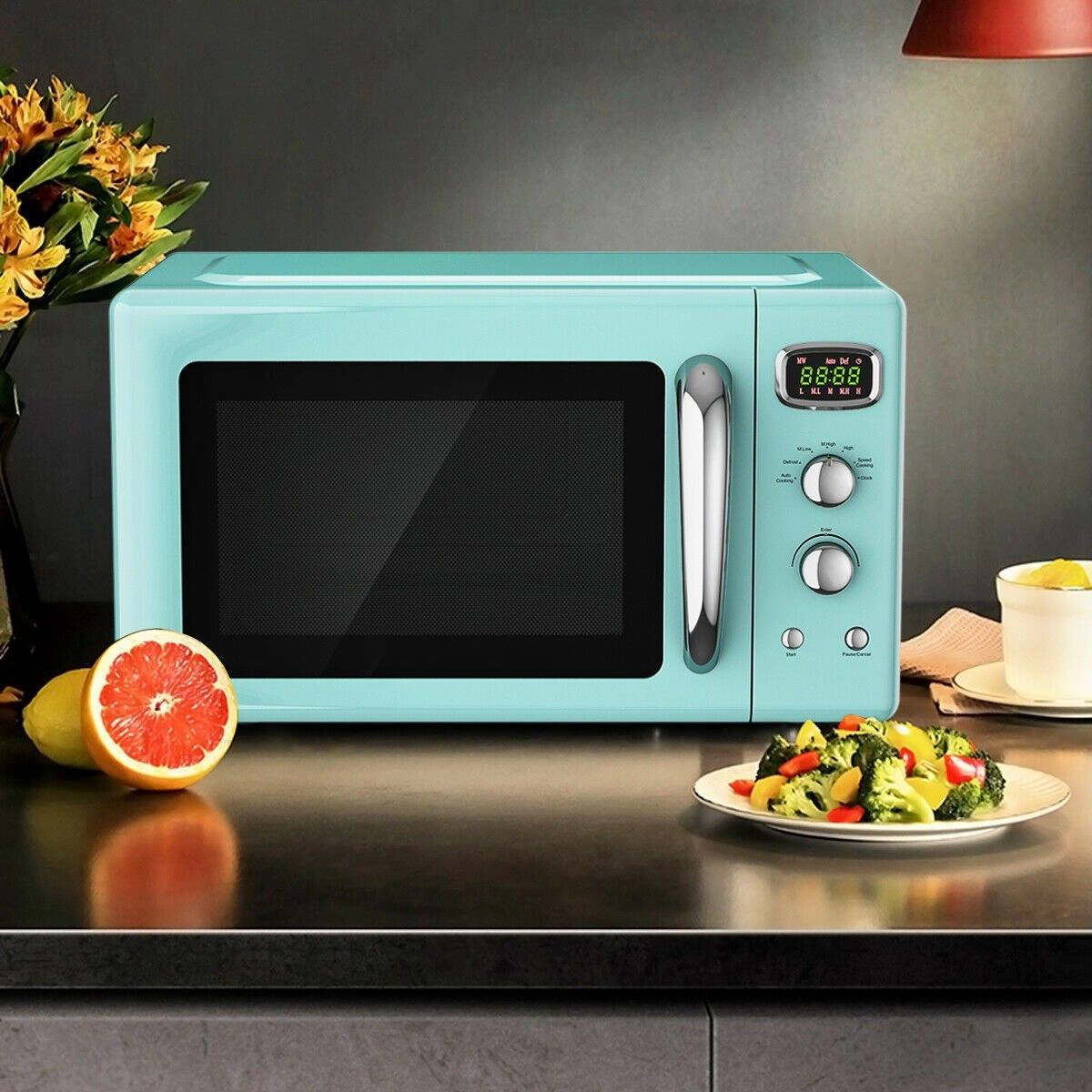 SlickBlue 900W Countertop Microwave with 5 Power Levels and Child Lock