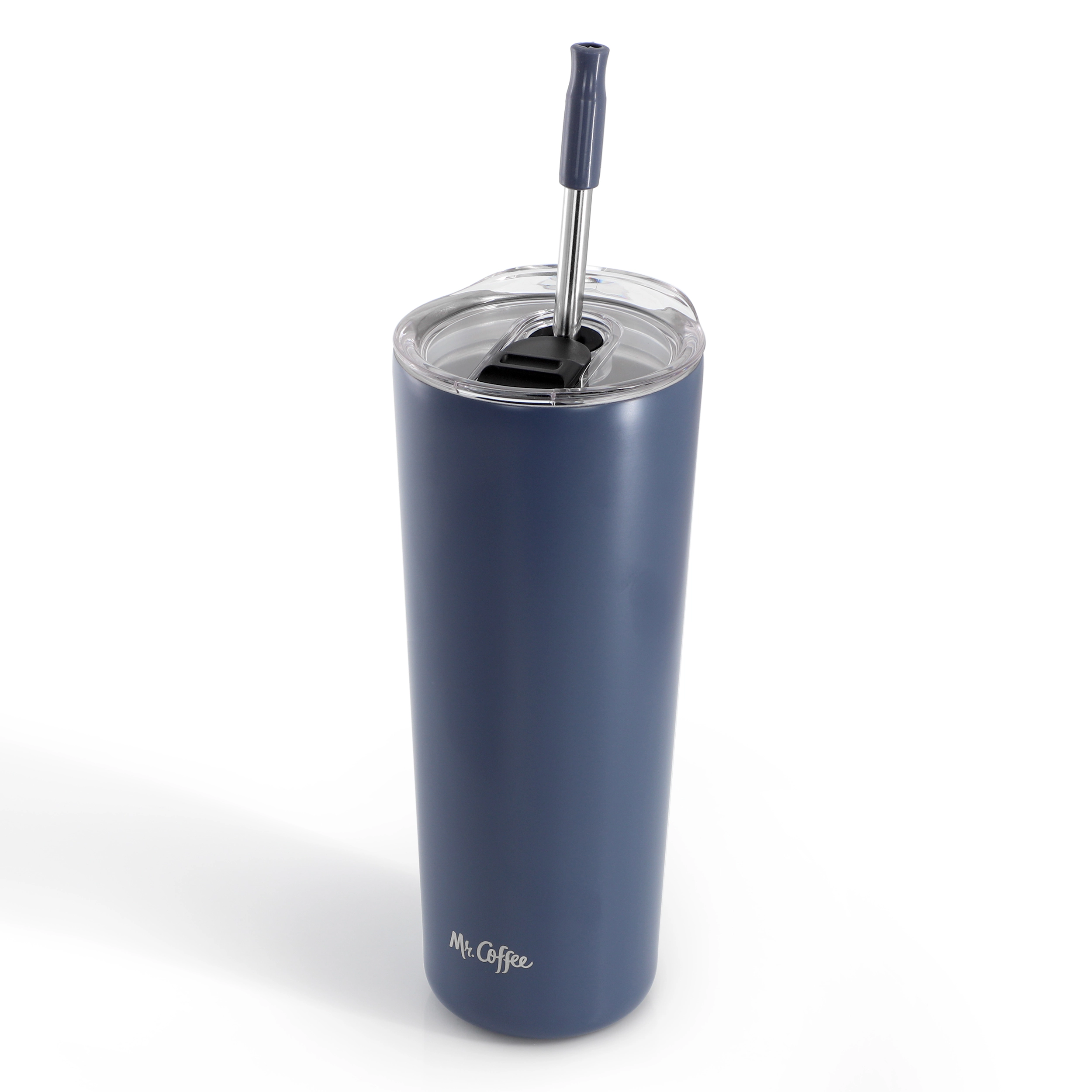 Mr. Coffee Java Quest 4 Piece 23 oz Stainless Steel Tumbler Set with Lids and Straws in Blue