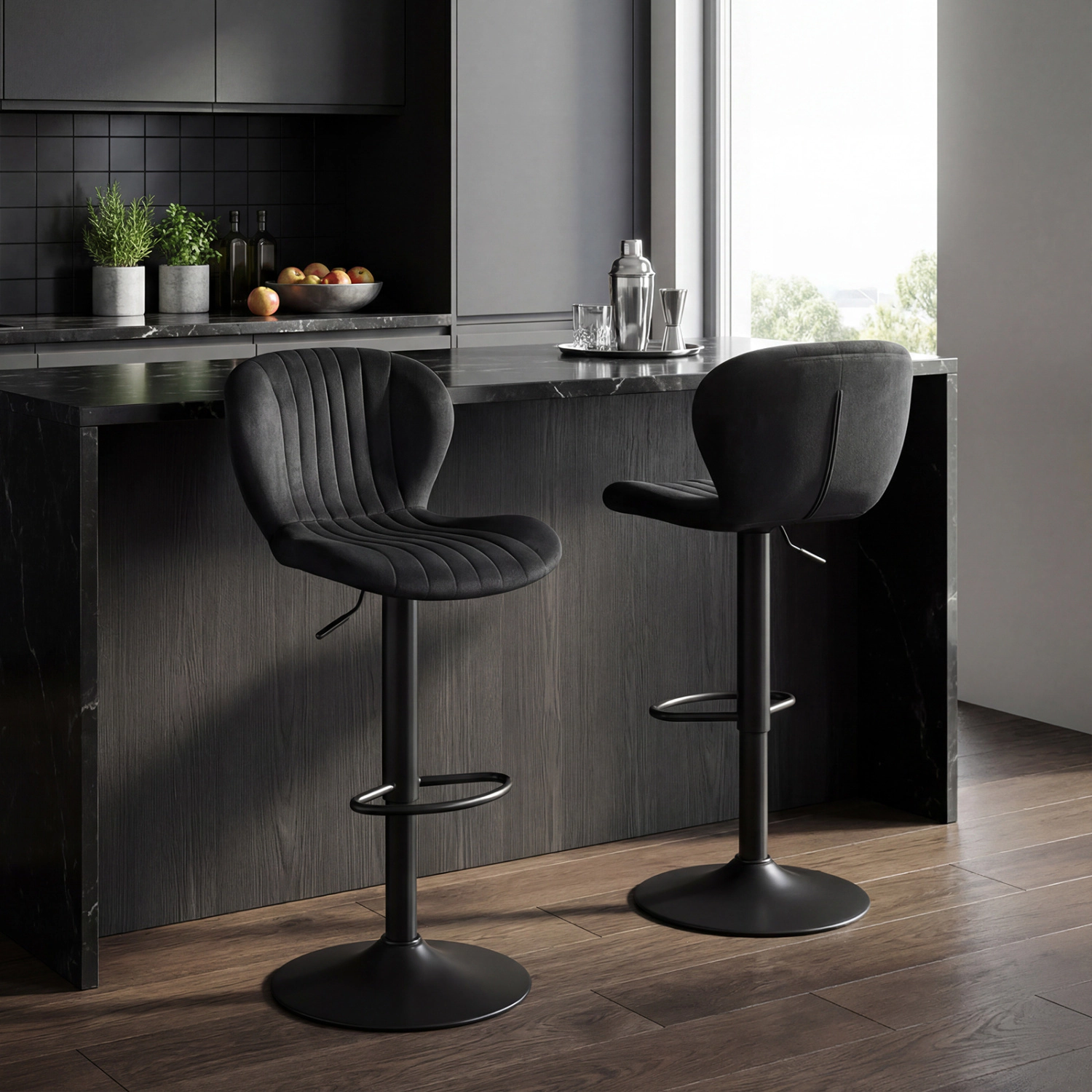 LJG Adjustable Counter Height Chairs Set of with Velvet Upholstered Backrests