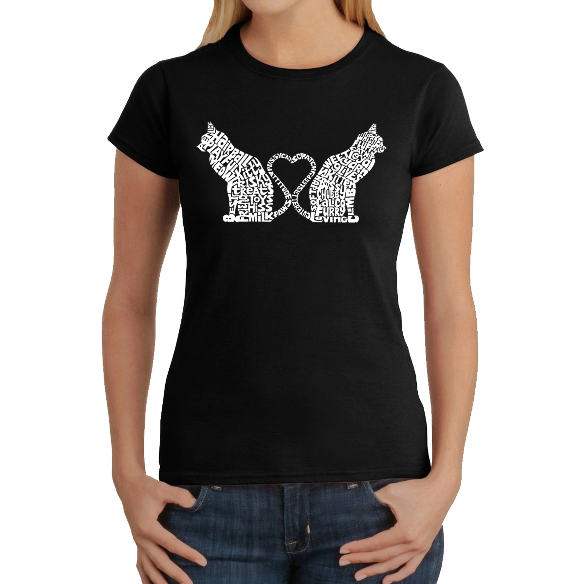 LA Pop Art Women's Word T-Shirt - Cat Tail Hearts