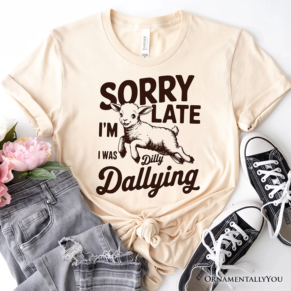 OrnamentallyYou Womens Sorry I'm Late Funny Lamb T-Shirt