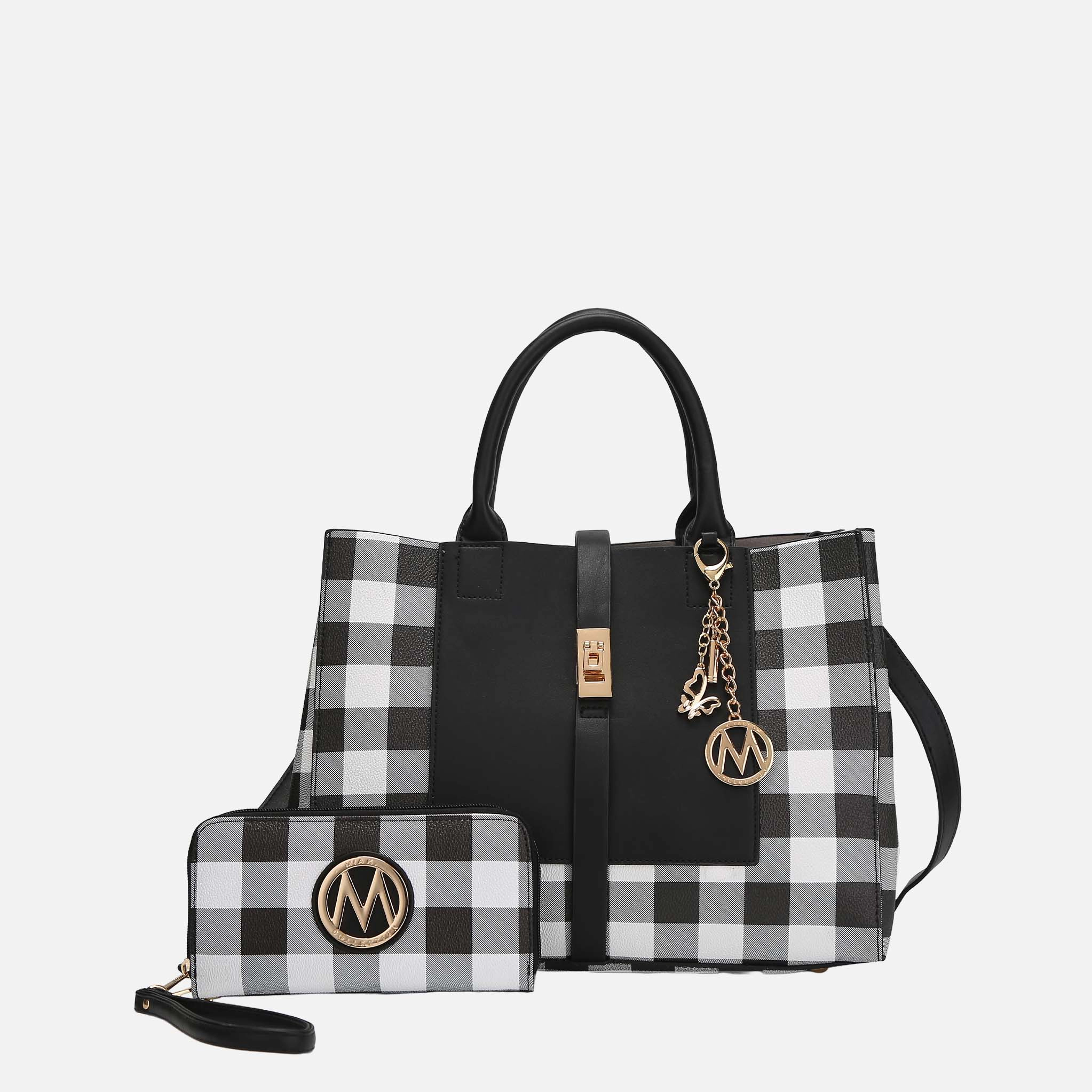 MKF Collection by Mia K Yuliana Checkered Vegan Leather Satchel with Matching Wallet