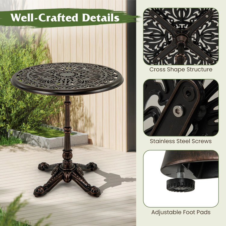 Hivvago 27Inch Round Cast Aluminum Patio Bistro Table With Hollow Top
