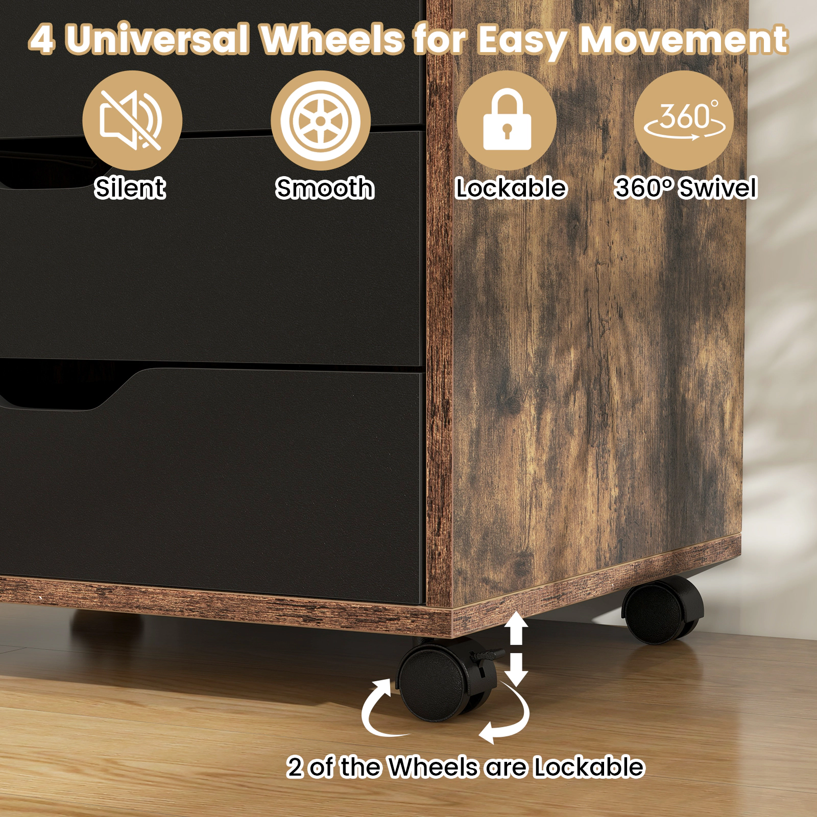 SUGIFT 25-in 5-Drawer Mobile Rolling File Cabinet Storage Cabinet with Lockable Casters for Home Office