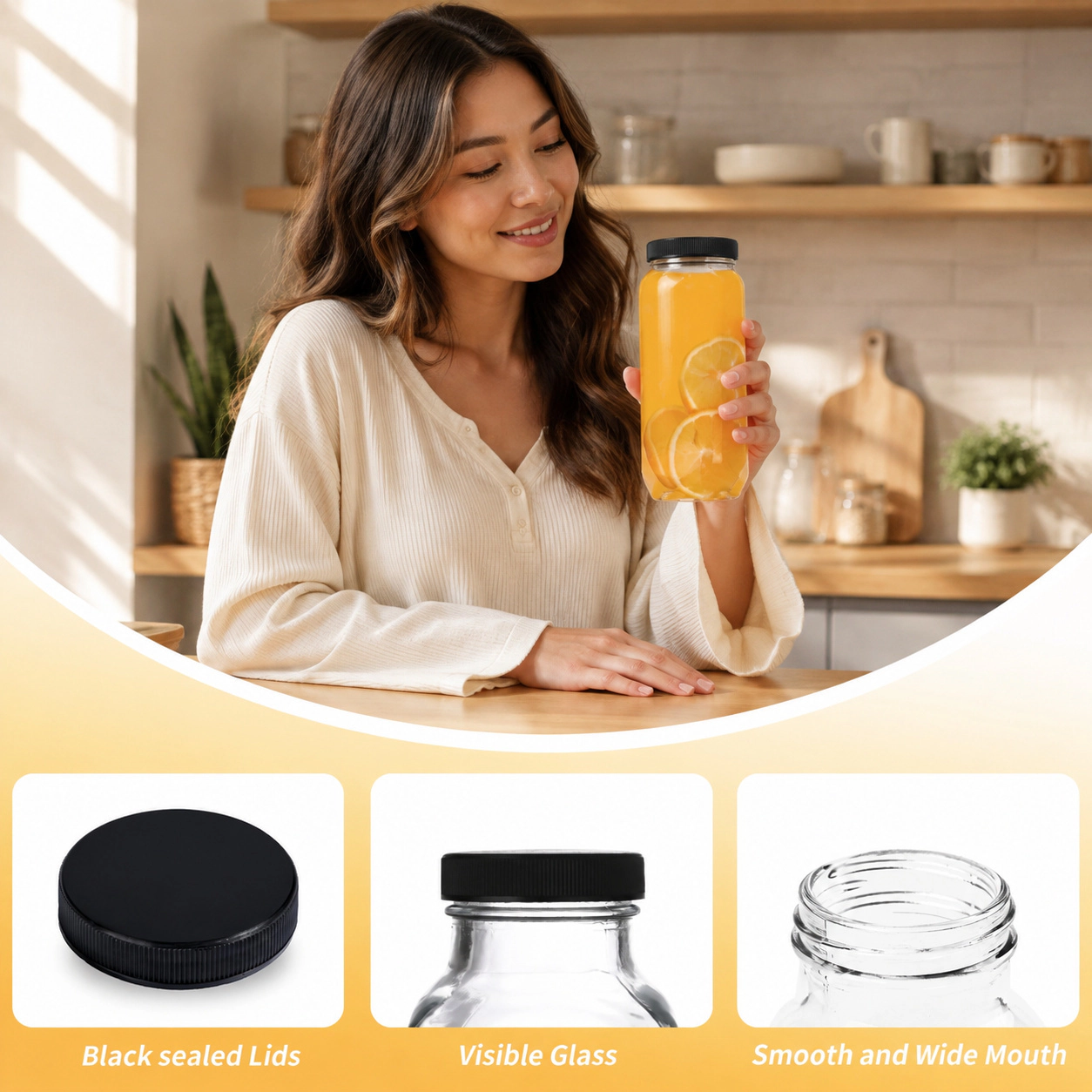 WZK 10-Pack Reusable Airtight Lids Glass Juice Bottles