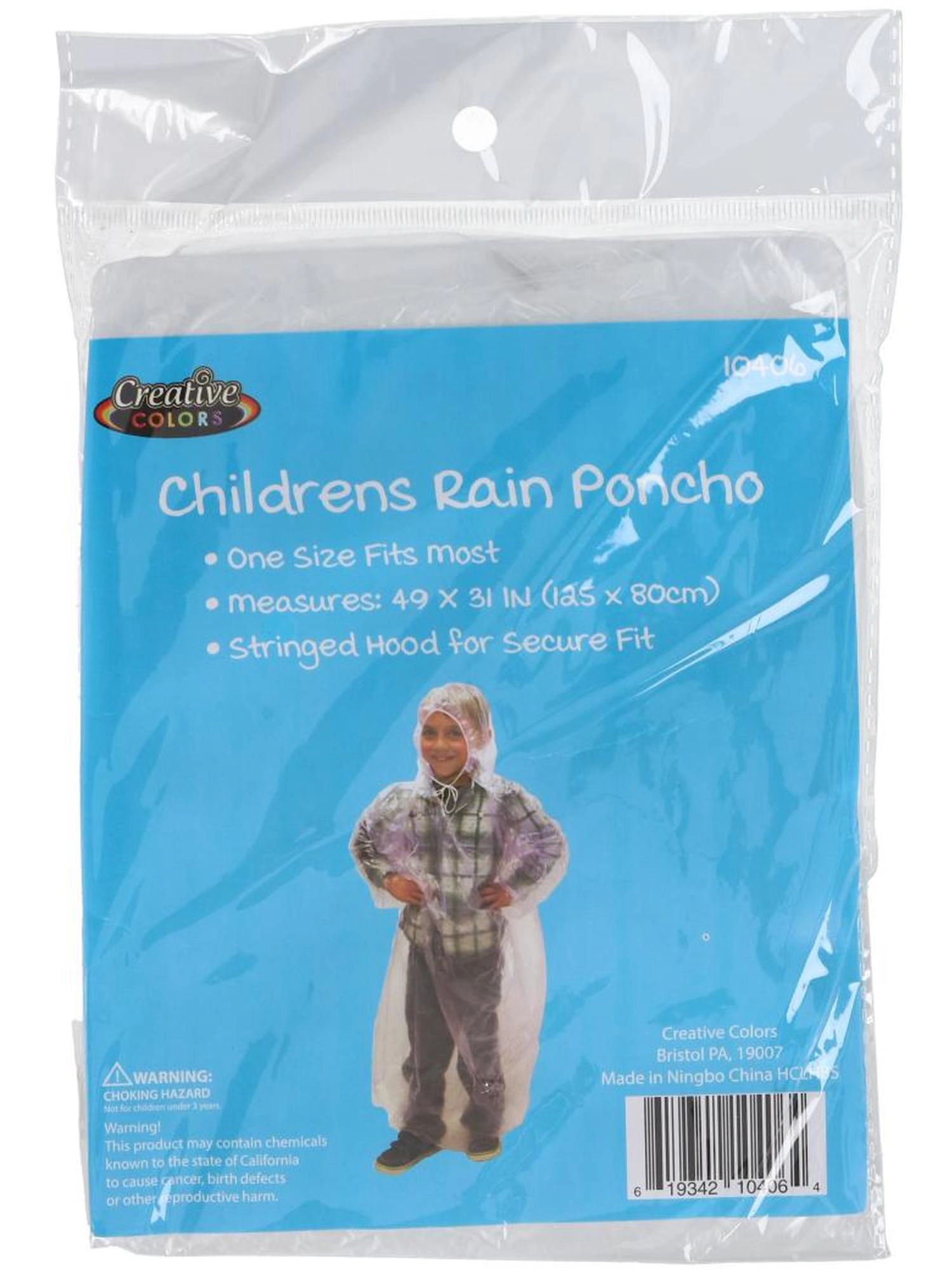 CTM Kids' Clear Rain Poncho with Stringed Hood