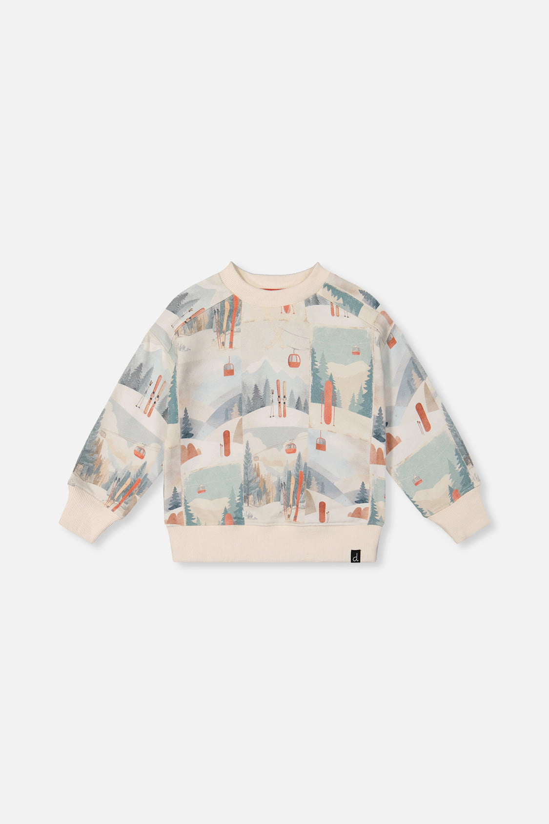 Deux par Boys Fleece Ribbed Crewneck Ski Print Sweatshirt