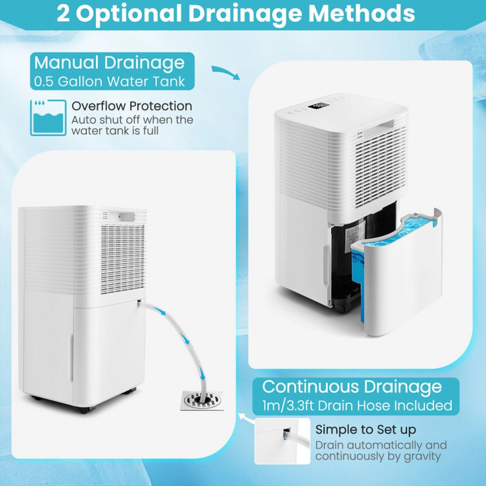 SUGIFT White 1750-Sq-Ft 32-Pint Dehumidifier with Auto Defrost and 24H Timer 10-in W 8.5-in D 17.5-in H