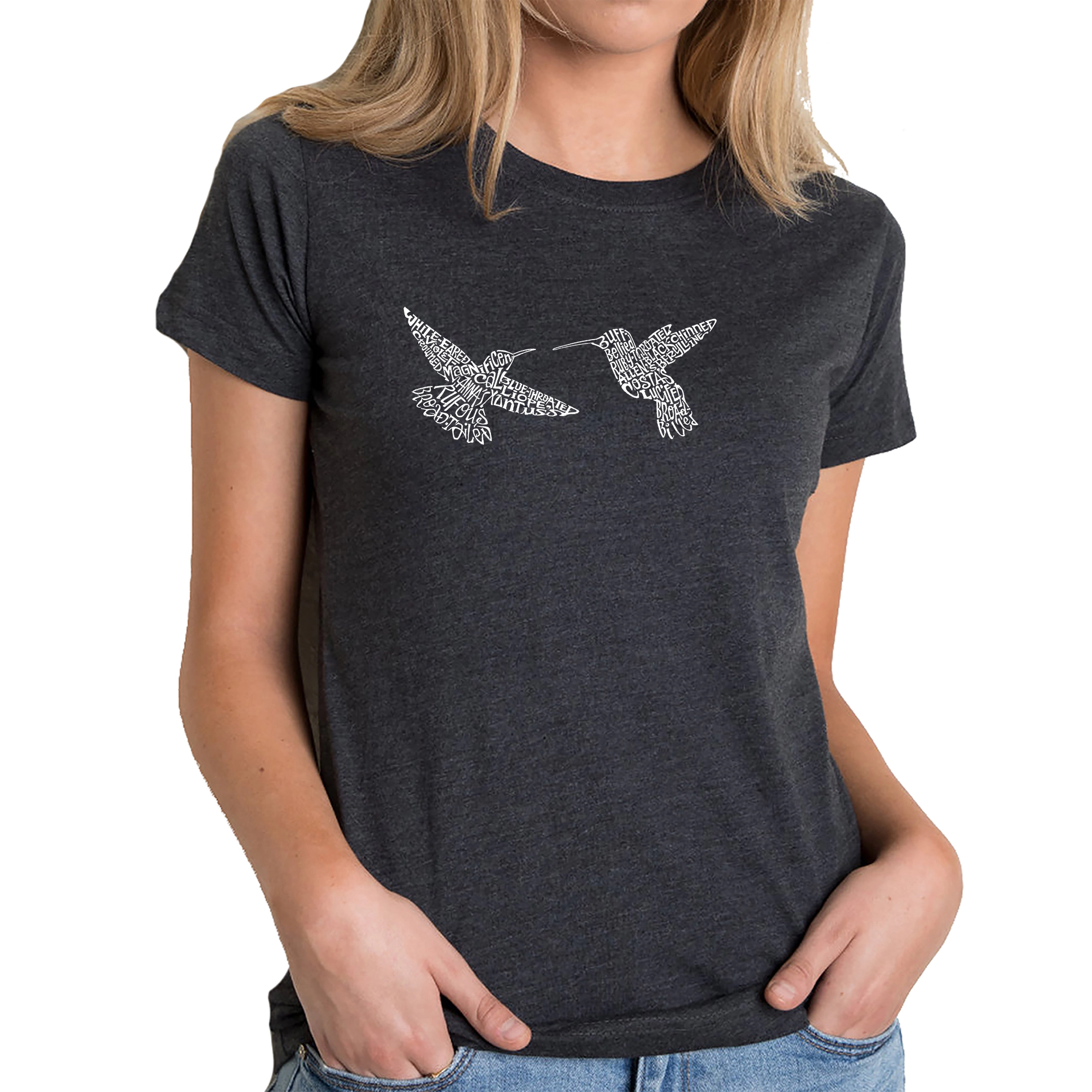 LA Pop Art Women's Cotton/Poly Blend Word T-Shirt - Hummingbirds