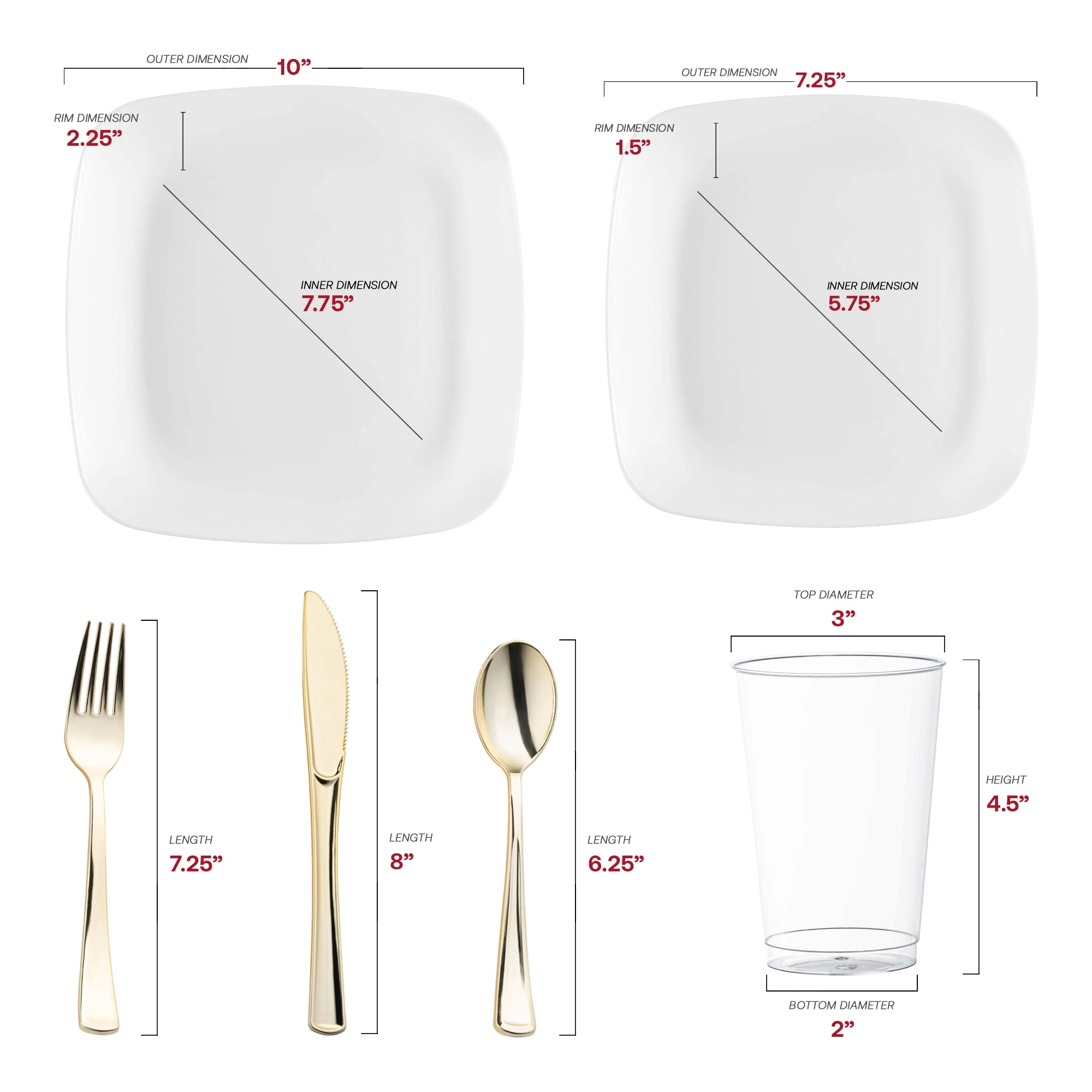 Smarty Had A Party Solid White Flat Rounded Square Disposable Plastic Wedding Value Set