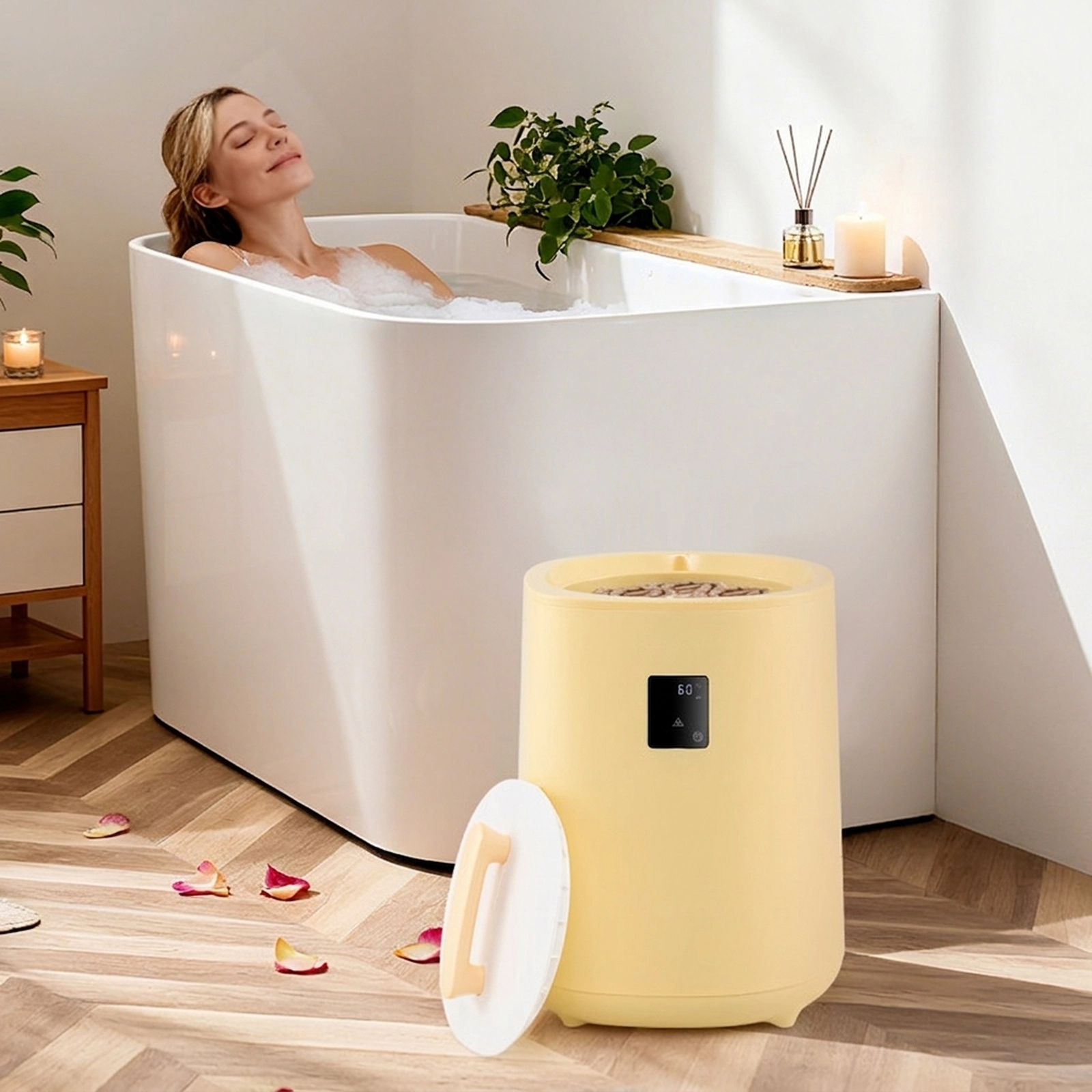 SUGIFT 18L LED Display Auto Shut Off Aromatherapy Holder Towel Warmer Bucket 14-in x 14-in x 20-in 380W Yellow