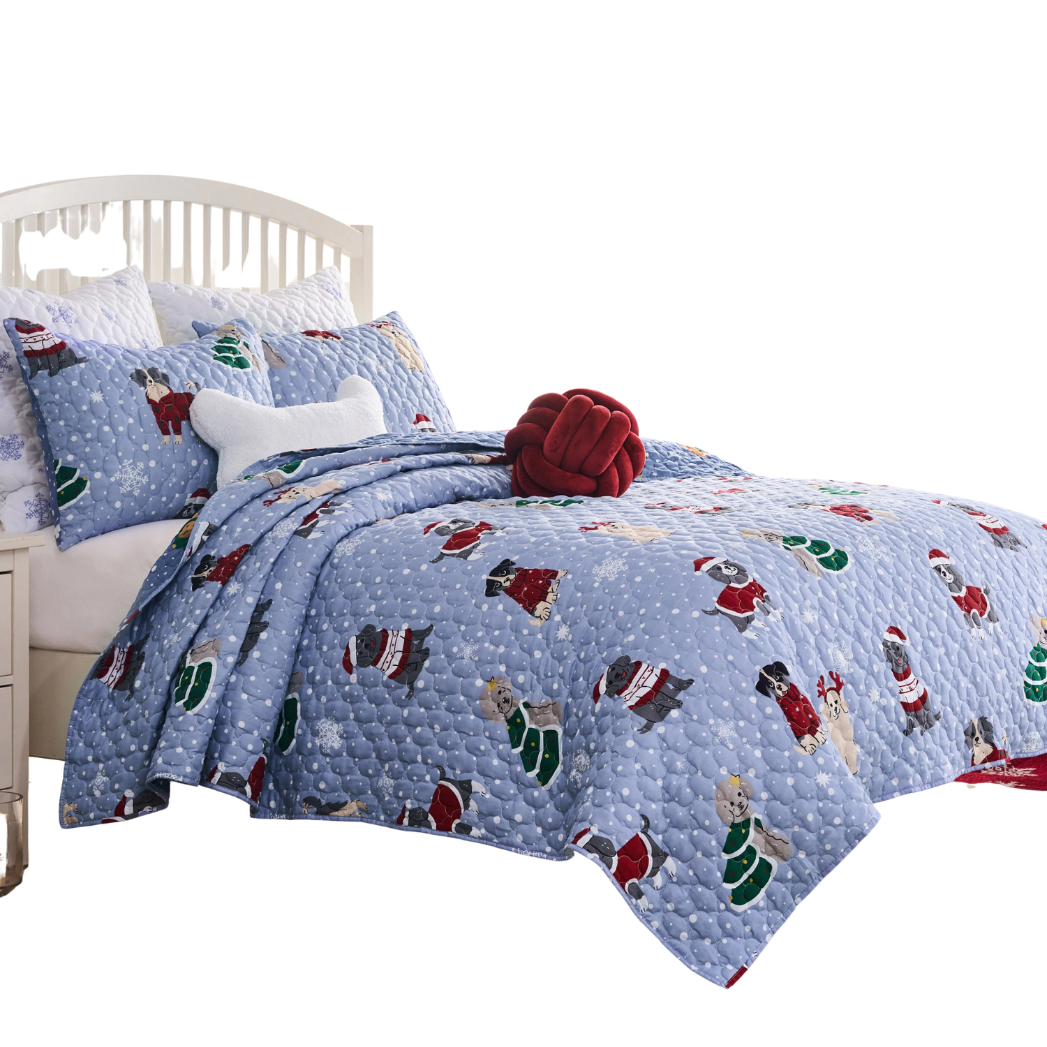 Greenland Home Fashion Winter Whiskers 100% Microfiber Shell Polyester Fill Quilt Set 3-Piece Full/Queen Blue
