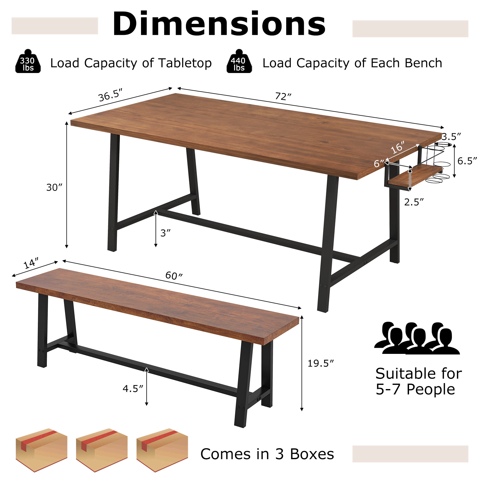 LJG Dining Table Set for 5-7 with 2-Bottle Wine Rack and Condiment Holder