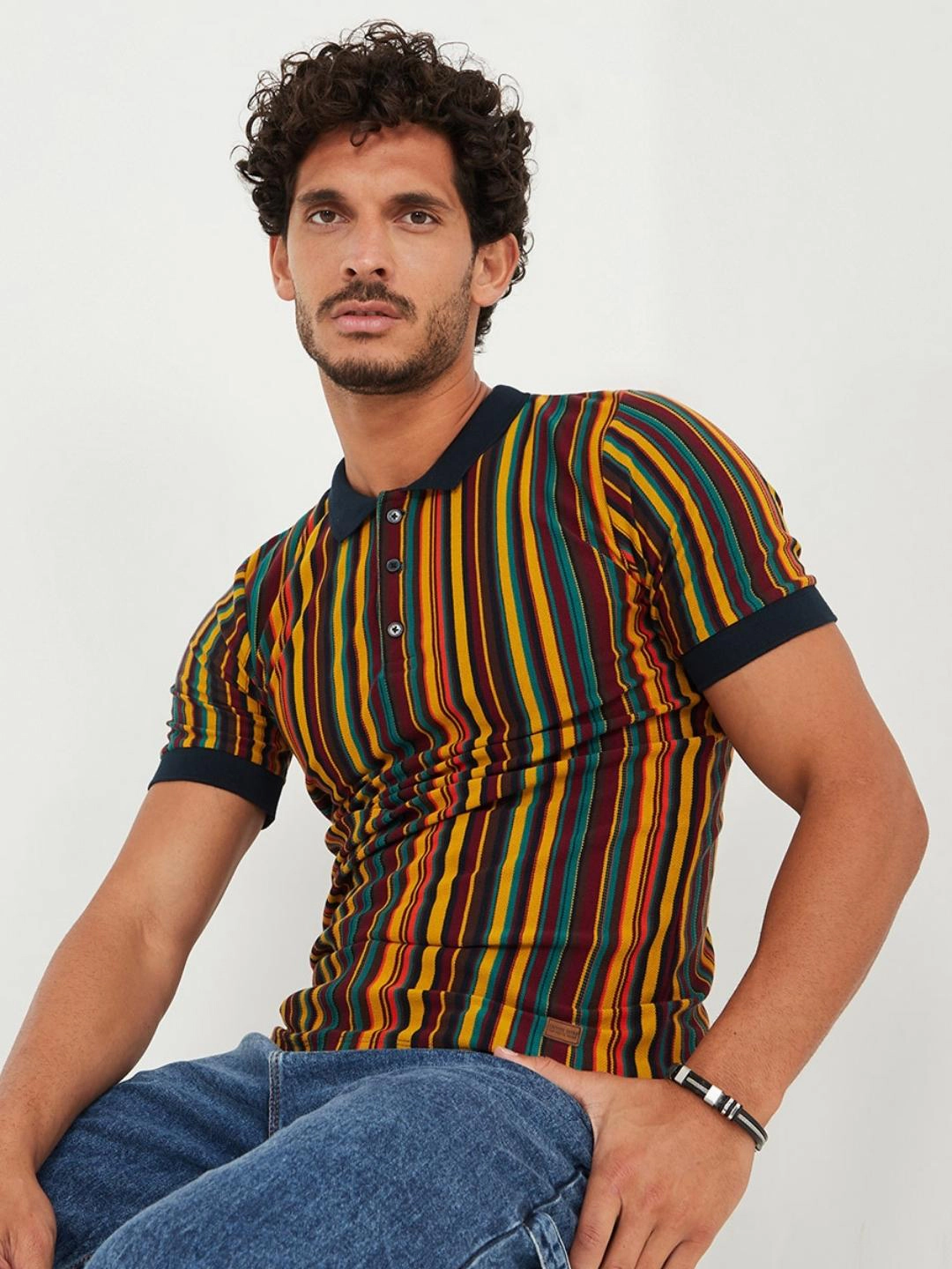 Men Striped Stylish Casual Polo T-shirt