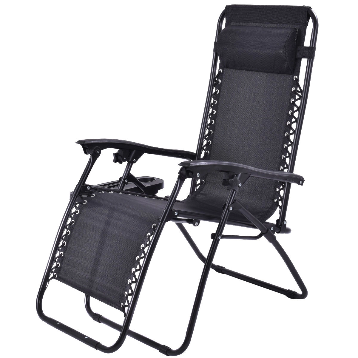 SUGIFT Outdoor Folding Zero Gravity Reclining Lounge Chair with Utility Tray 350-Lb Capacity Black