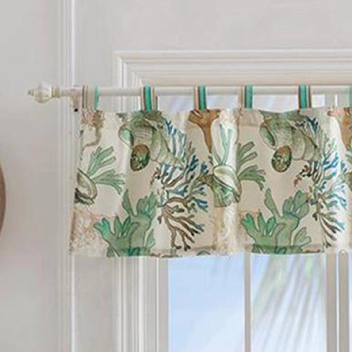 Barefoot Bungalow Atlantis Corals And Seashells Window Valance With 3 Rod Pocket 84x19 Jade