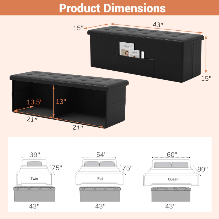 Hivvago Folding Storage Ottoman Bench Foot Rest Stool End of Bed