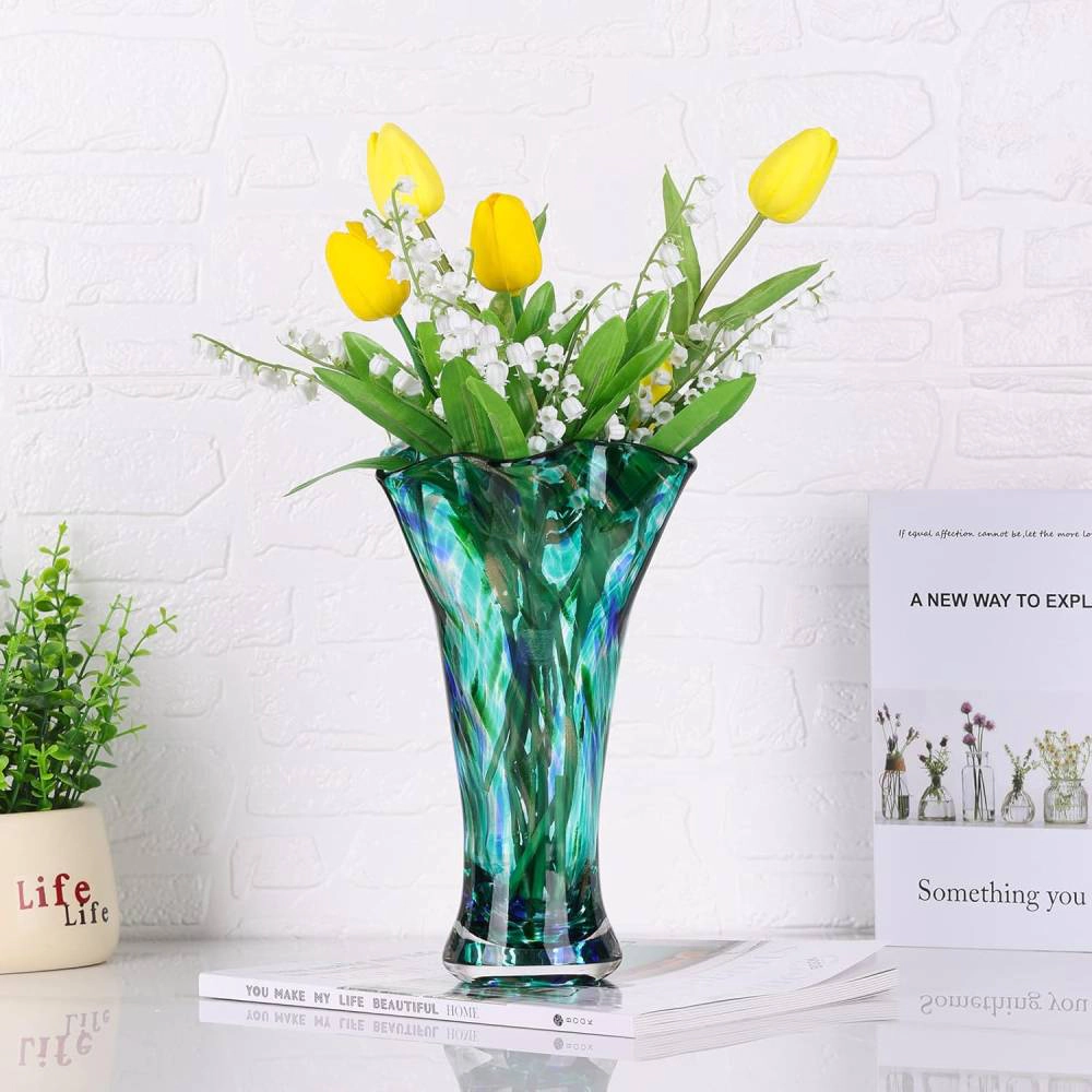 Haven Craftworks Unisex Teal Hand Blown Glass Ornamental Vase