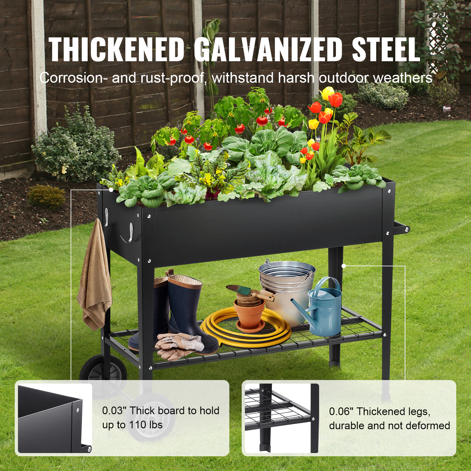 HONGGE Raised Garden Bed Wooden Planter Box Elevated Outdoor Planting Boxes with Legs for Growing