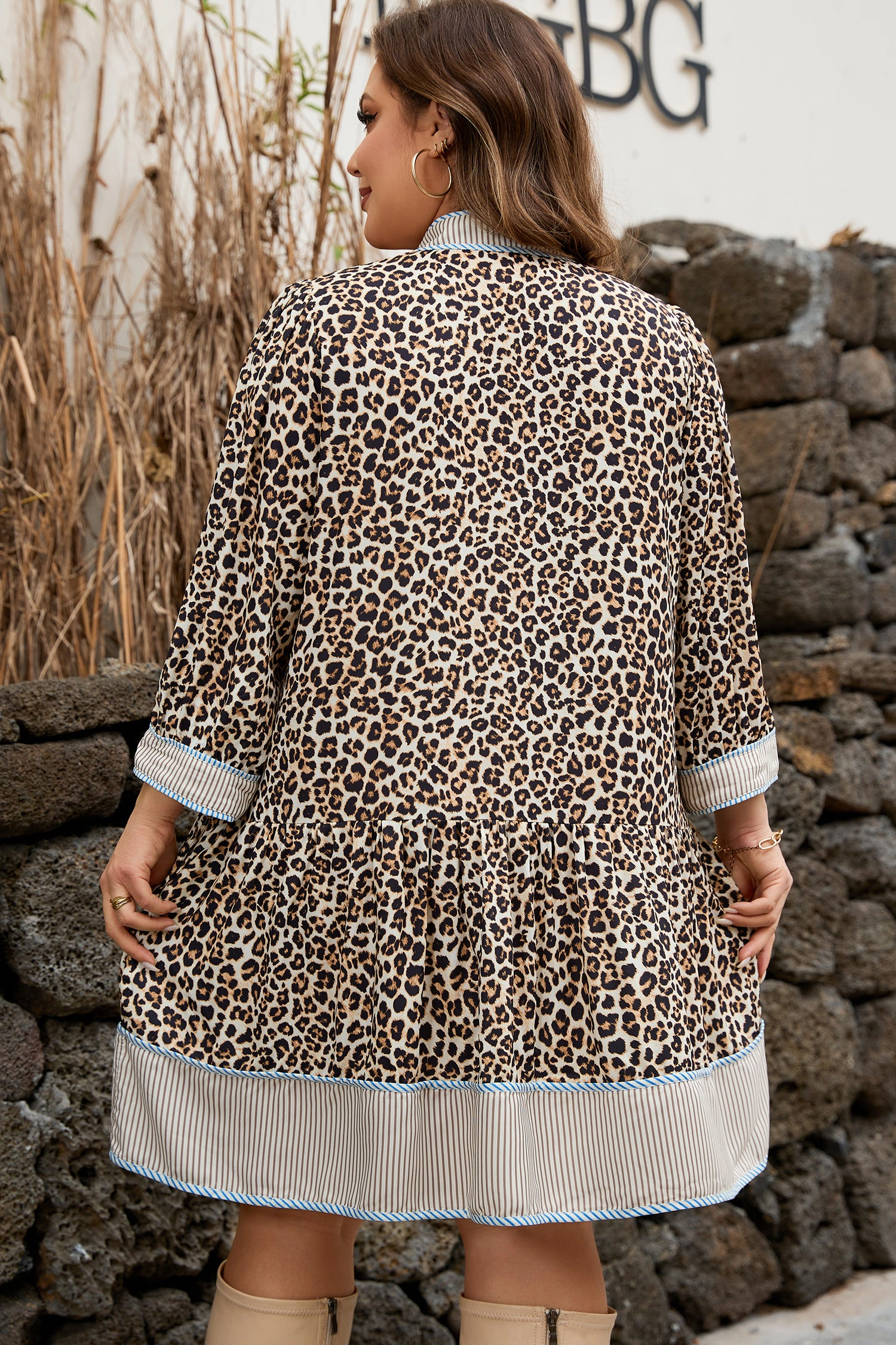 Threaded Pear Women's Davina Long Sleeve Mini PLUS Dress