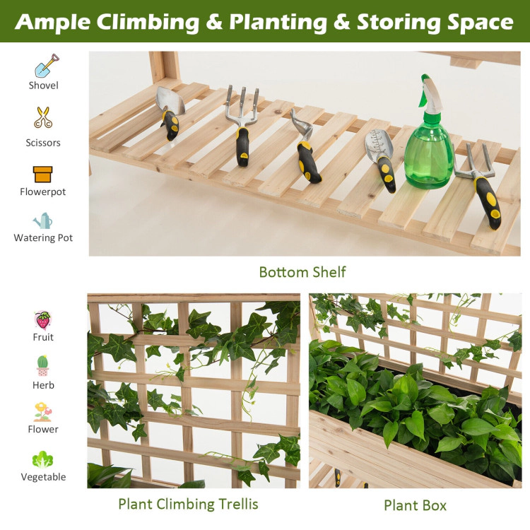 Hivvago Raised Garden Bed Elevated Wooden Planter Box with Trellis