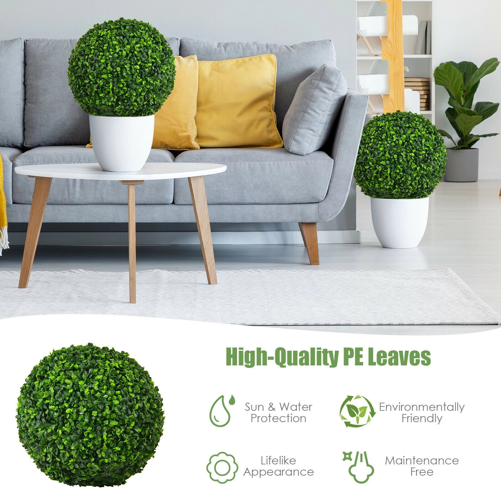 SlickBlue Artificial Boxwood Topiary Ball with UV Resistant PE Leaves