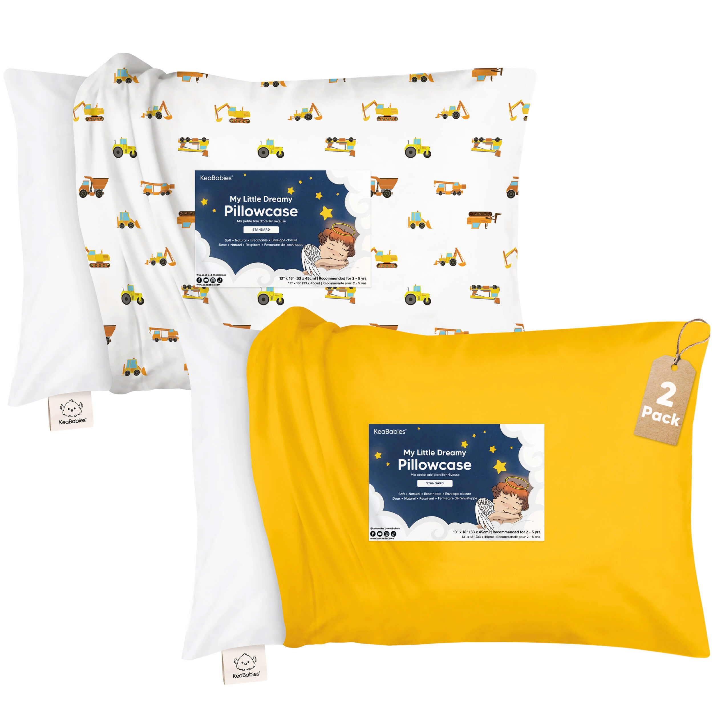 KeaBabies 2-Pack Printed Toddler Pillowcase 13X18"