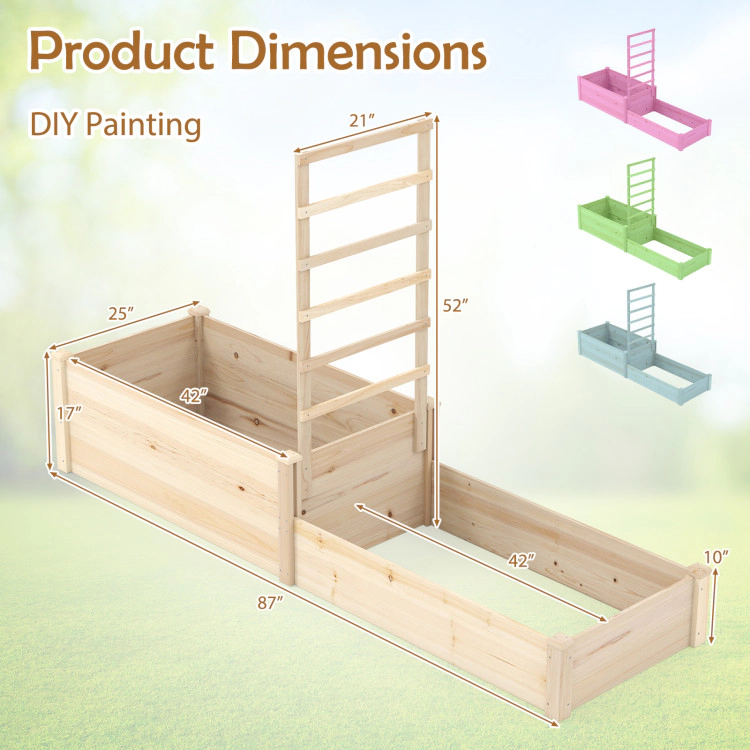 Hivvago Raised Garden Bed with Trellis 87 Inch Wooden Elevated Planter with 2 Planter Boxes-Natural