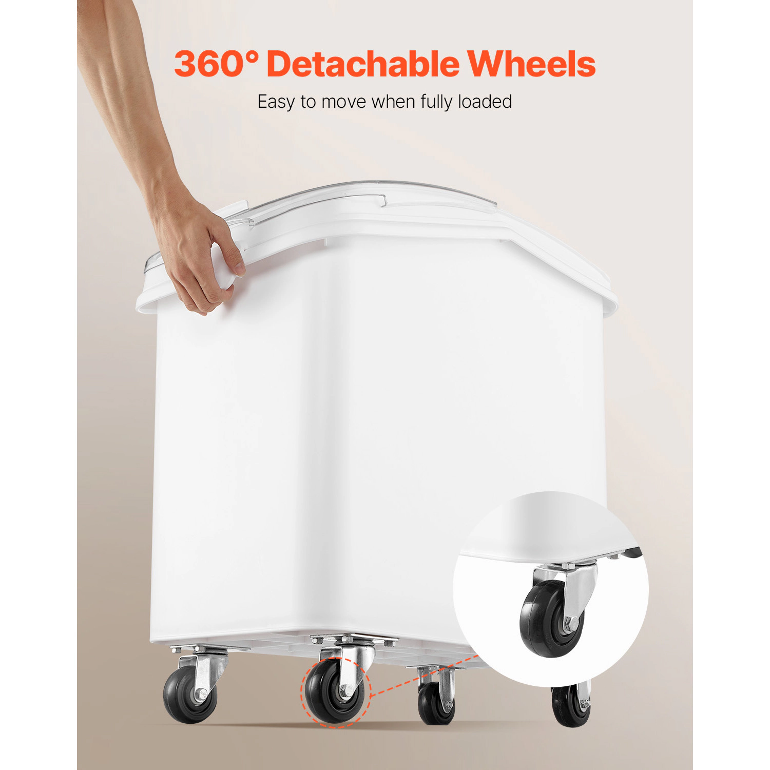HONGGE 27-Gallon/100L Extra Large Rice Storage Container on Wheels, Airtight Pet Food Dispenser Bin with Scoop