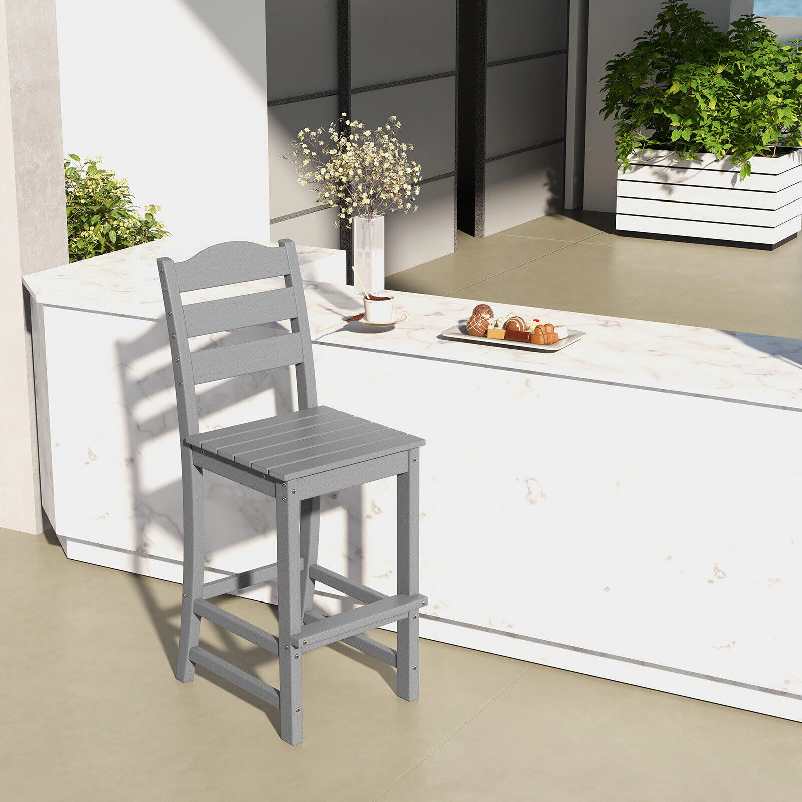 SUGIFT Gray 30-Inch Counter-Height Outdoor Bar Stool, 360-Lb Capacity