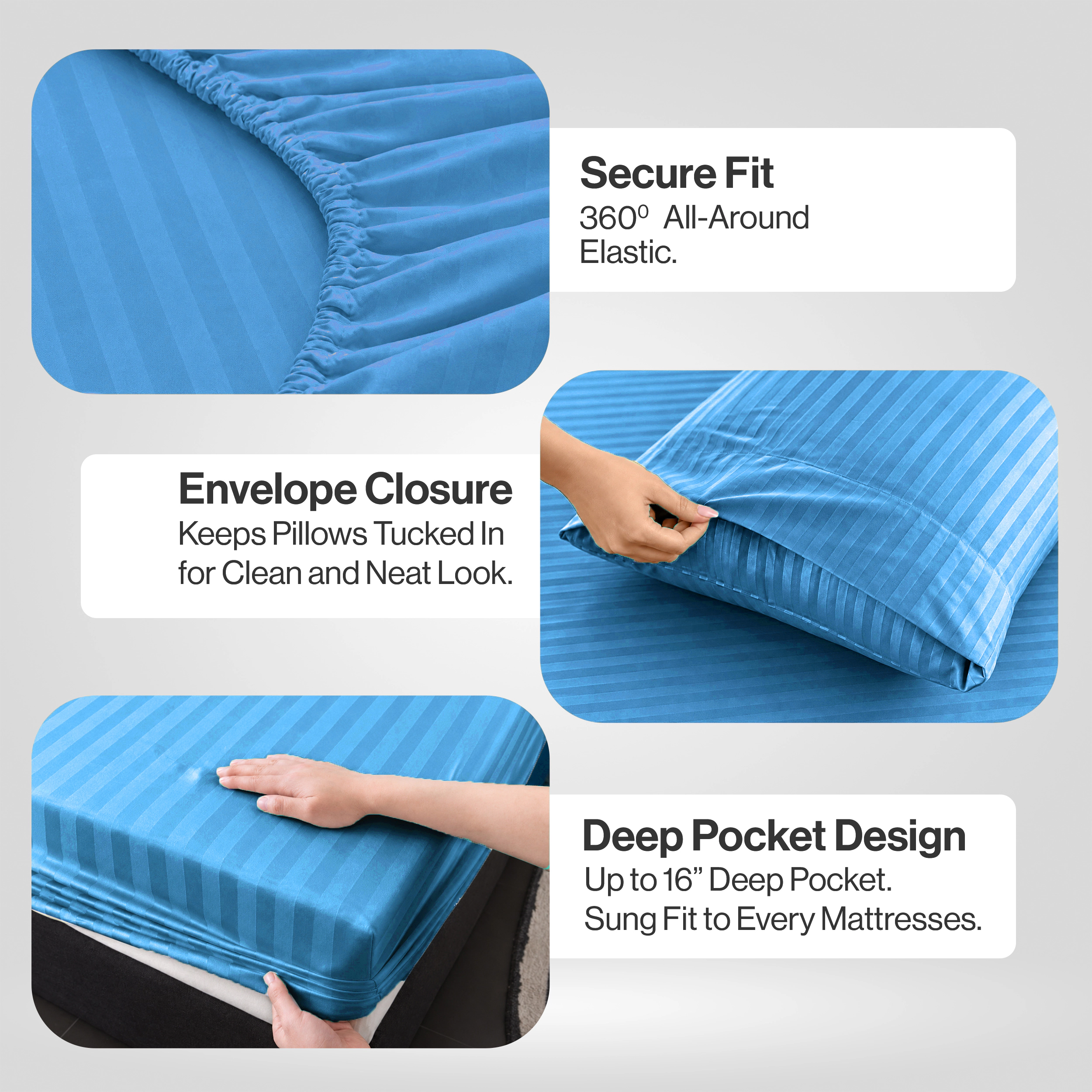 Lux Decor Collection 4-Piece Sheet Set Hypoallergenic Breathable Stripe Bedsheets with Pillowcases