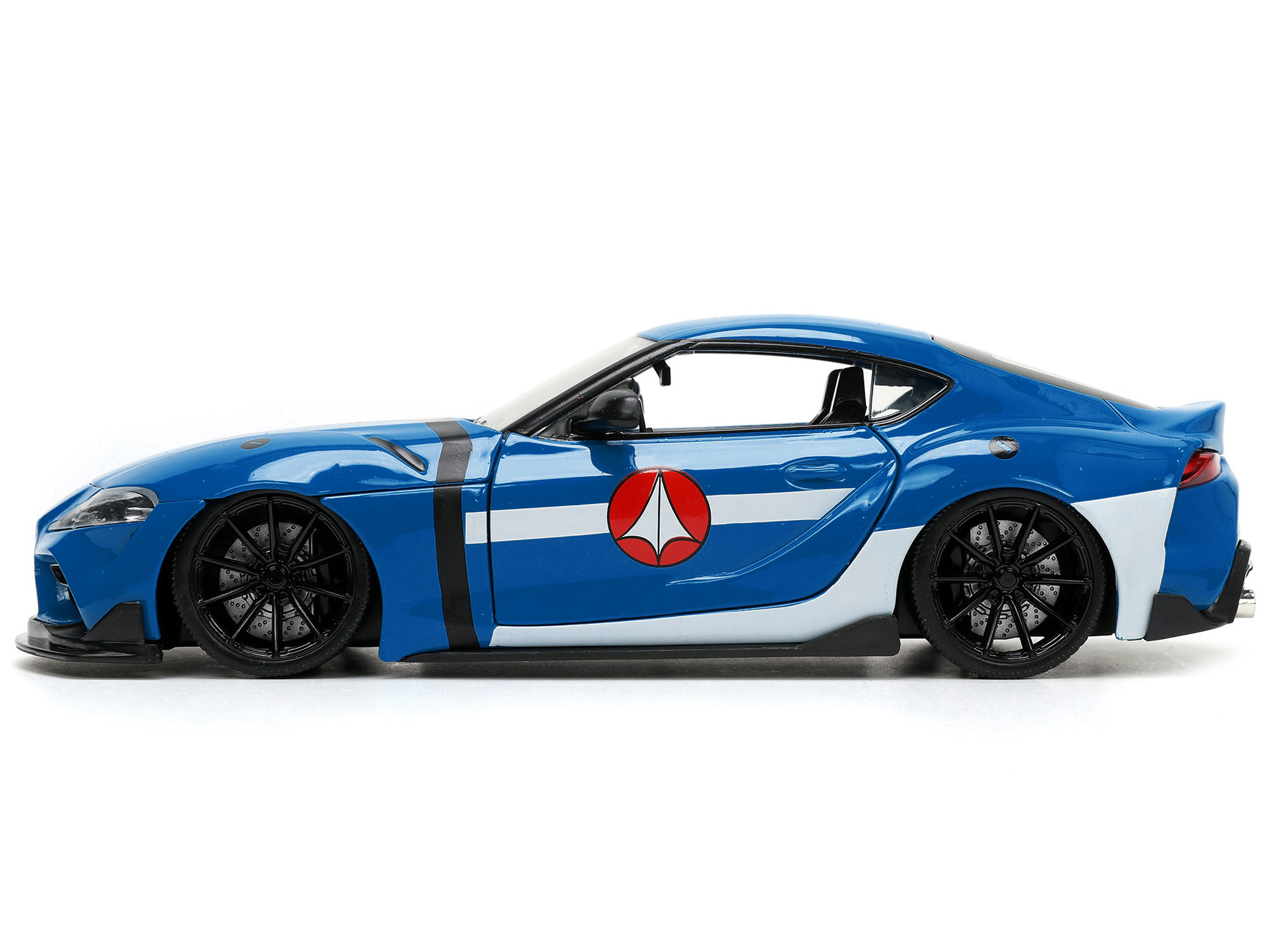 Jada 2020 Toyota Supra Blue with Graphics and Max Sterling Diecast Figurine "Robotech" "Hollywood Rides"
