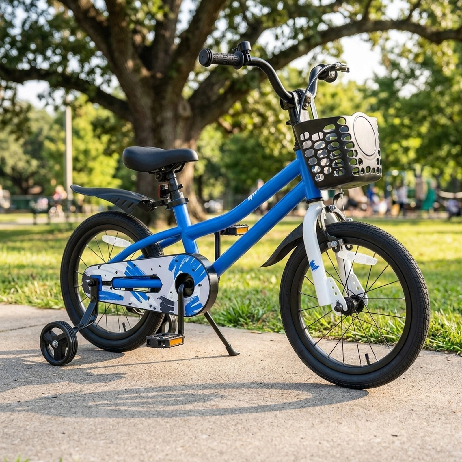 16-in Kids Bike Removable Training Wheels Front Basket Adjustable Handlebar Coaster Brake Ages 4-7 Blue