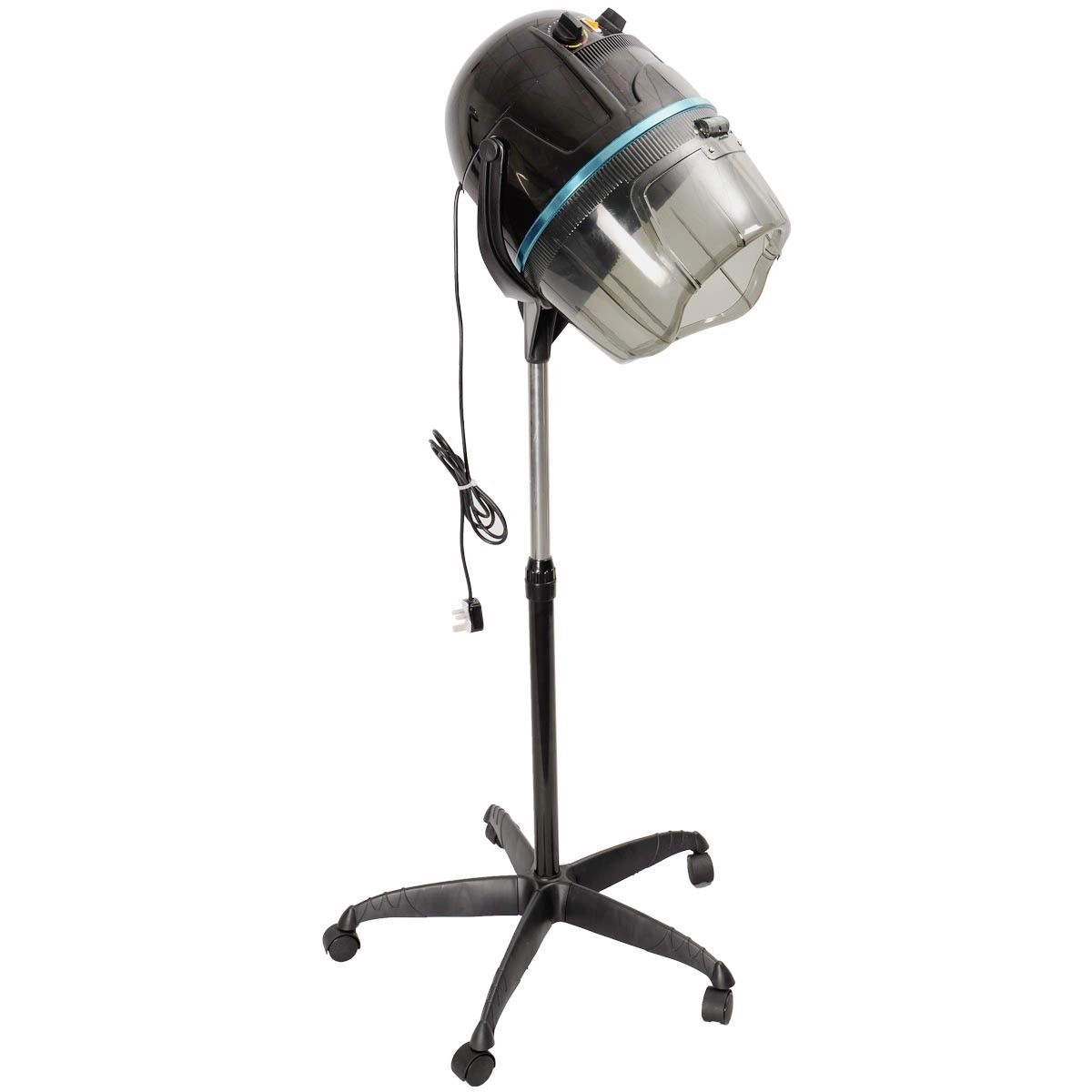 SUGIFT Salon Standing Bonnet Hair Dryer Rolling Hood Heater Adjustable 49-63-in Height 0-60 Minute Timer 75 C Max Black