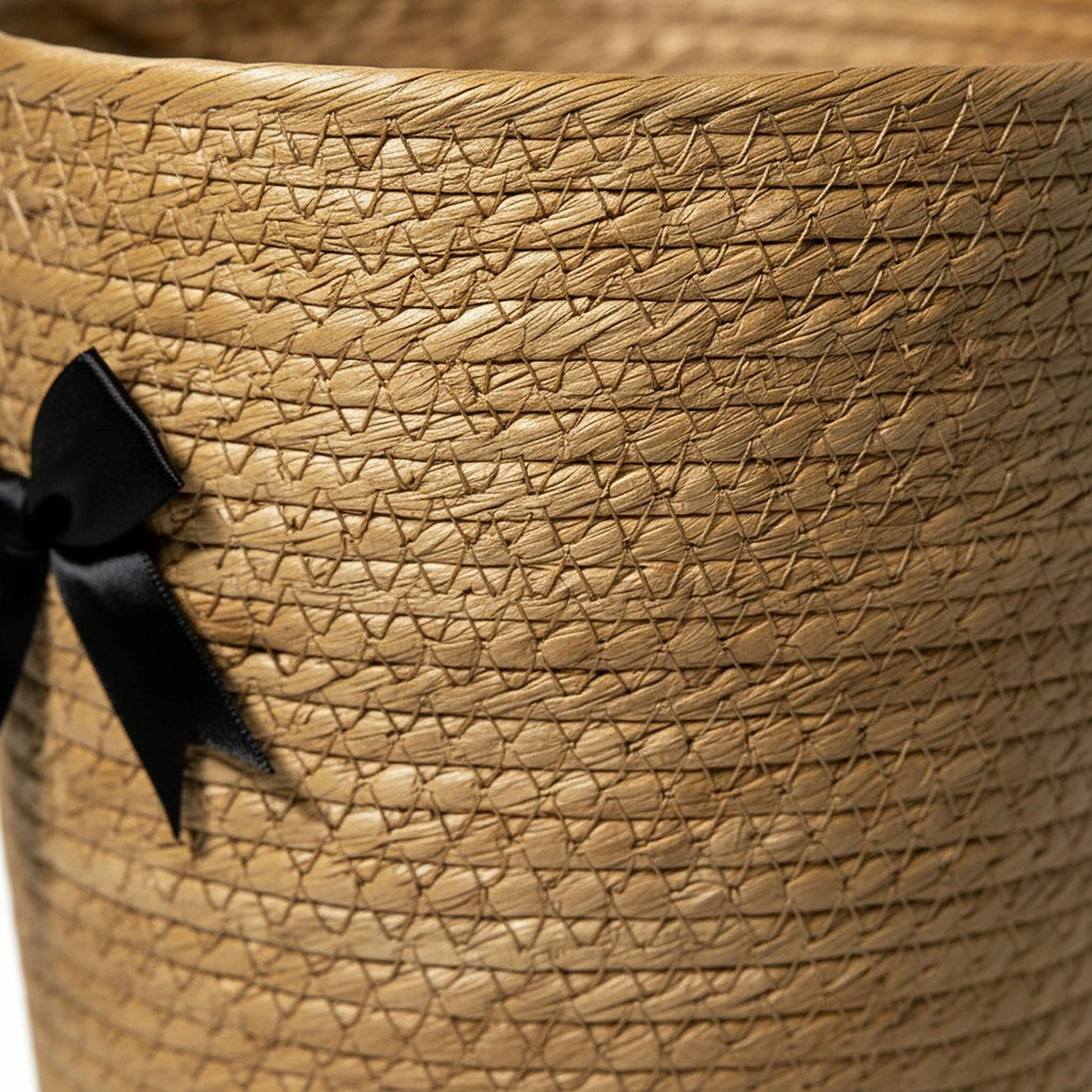 Alilang Unisex Woven Round Storage Basket Decorative Rope Organizer with Bow Accent and Open Top Design