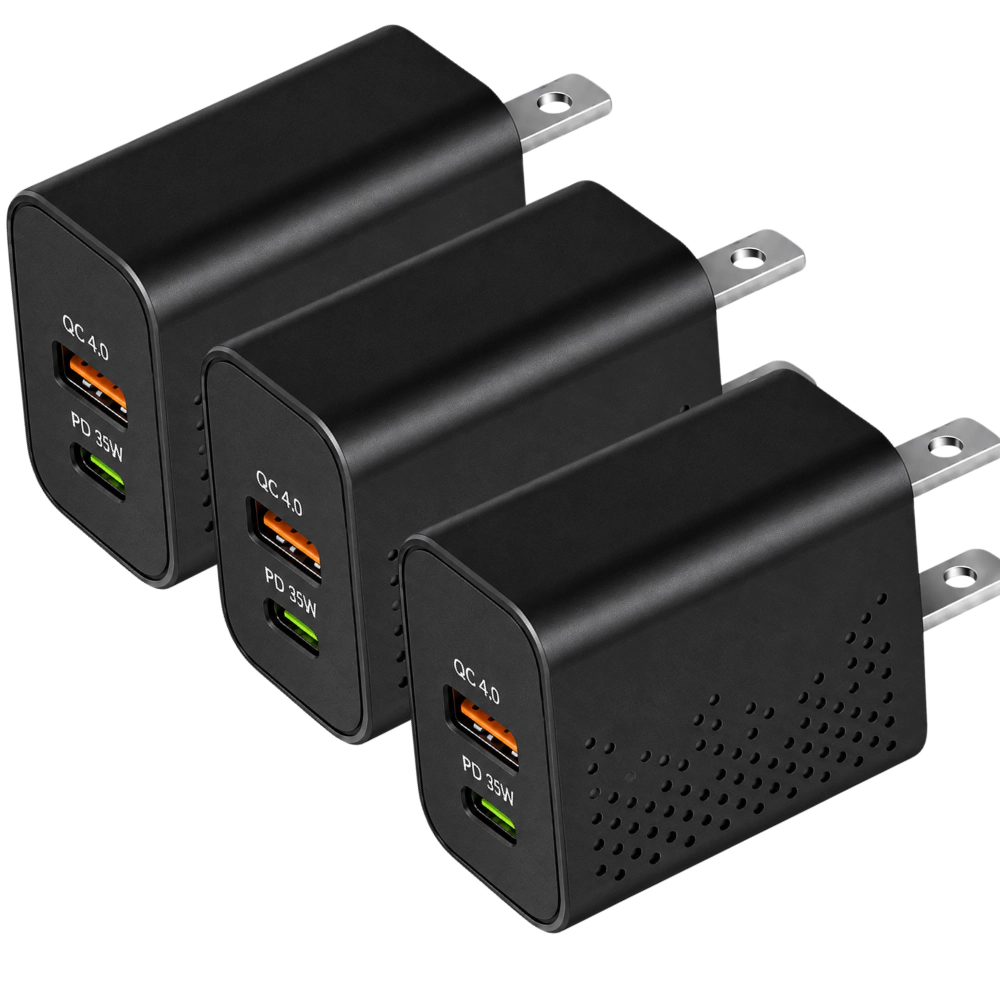 Qixxronics USB C Charger Block 35W Fast Wall for iPhone 17/Pro Max/17 Air/ 16/16 Pro/16 Pro Max/15/Plus/Pro [3 Pack]