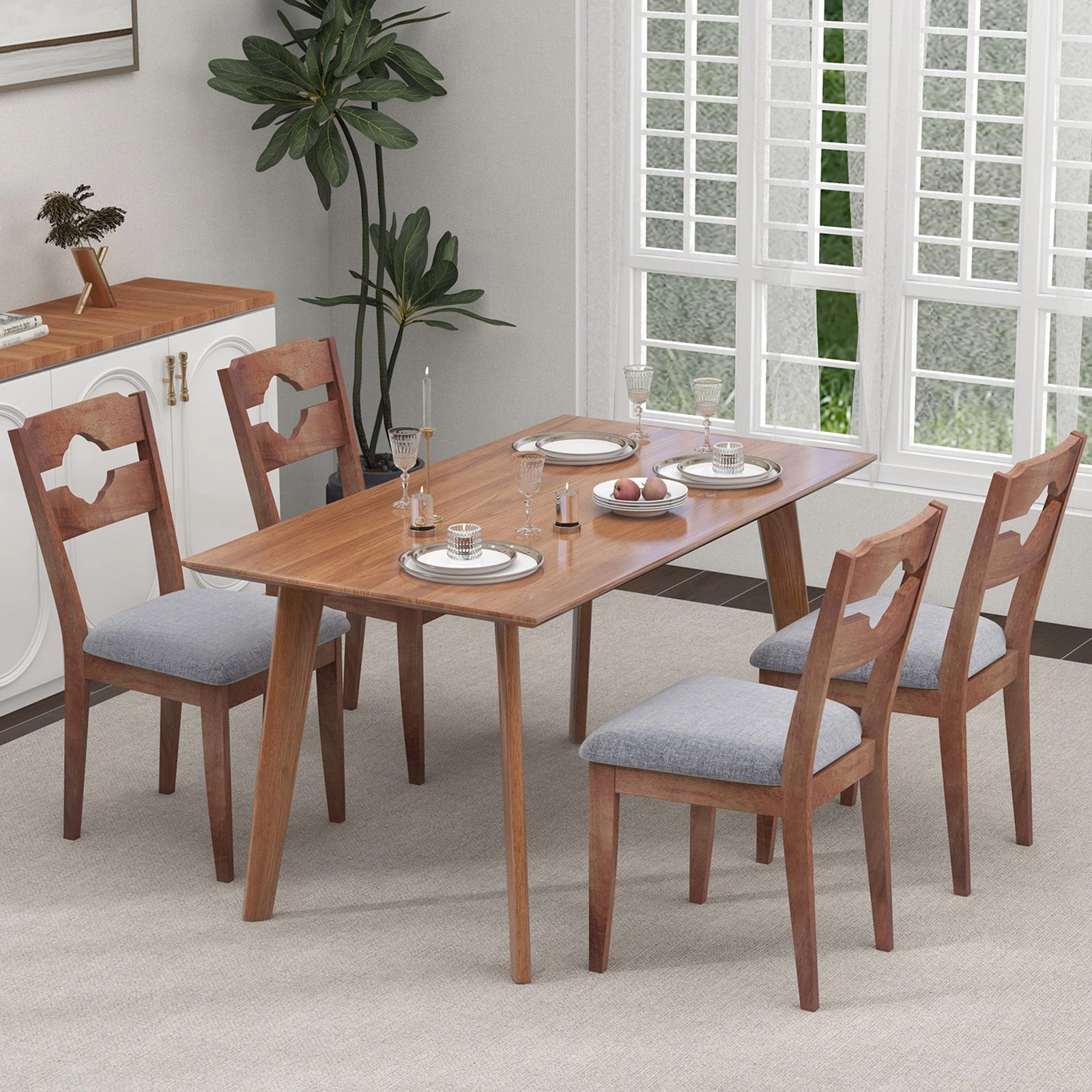 SlickBlue Upholstered Dining Chairs, High Back, Rubber Wood Frame