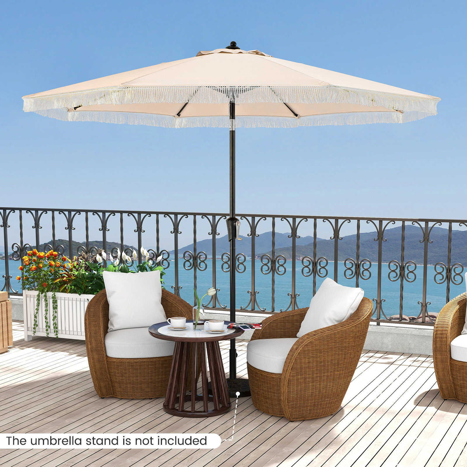 SUGIFT Sun-Protective 9-ft Patio Umbrella with Tilt, Crank Handle and Vented Polyester Canopy 12-lb Beige
