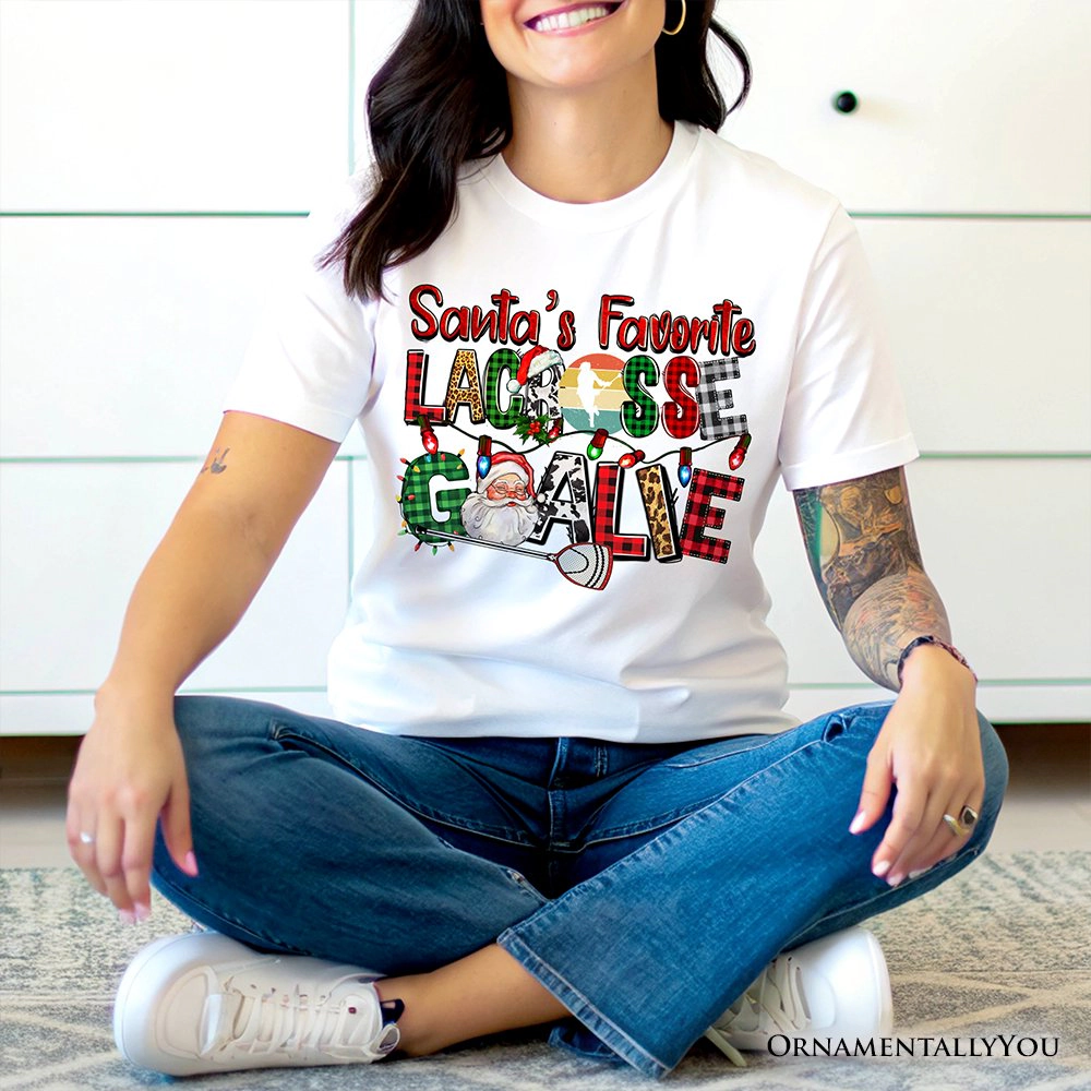 OrnamentallyYou Mens Santa's Favorite Lacrosse Goalie Plaid Christmas T-Shirt